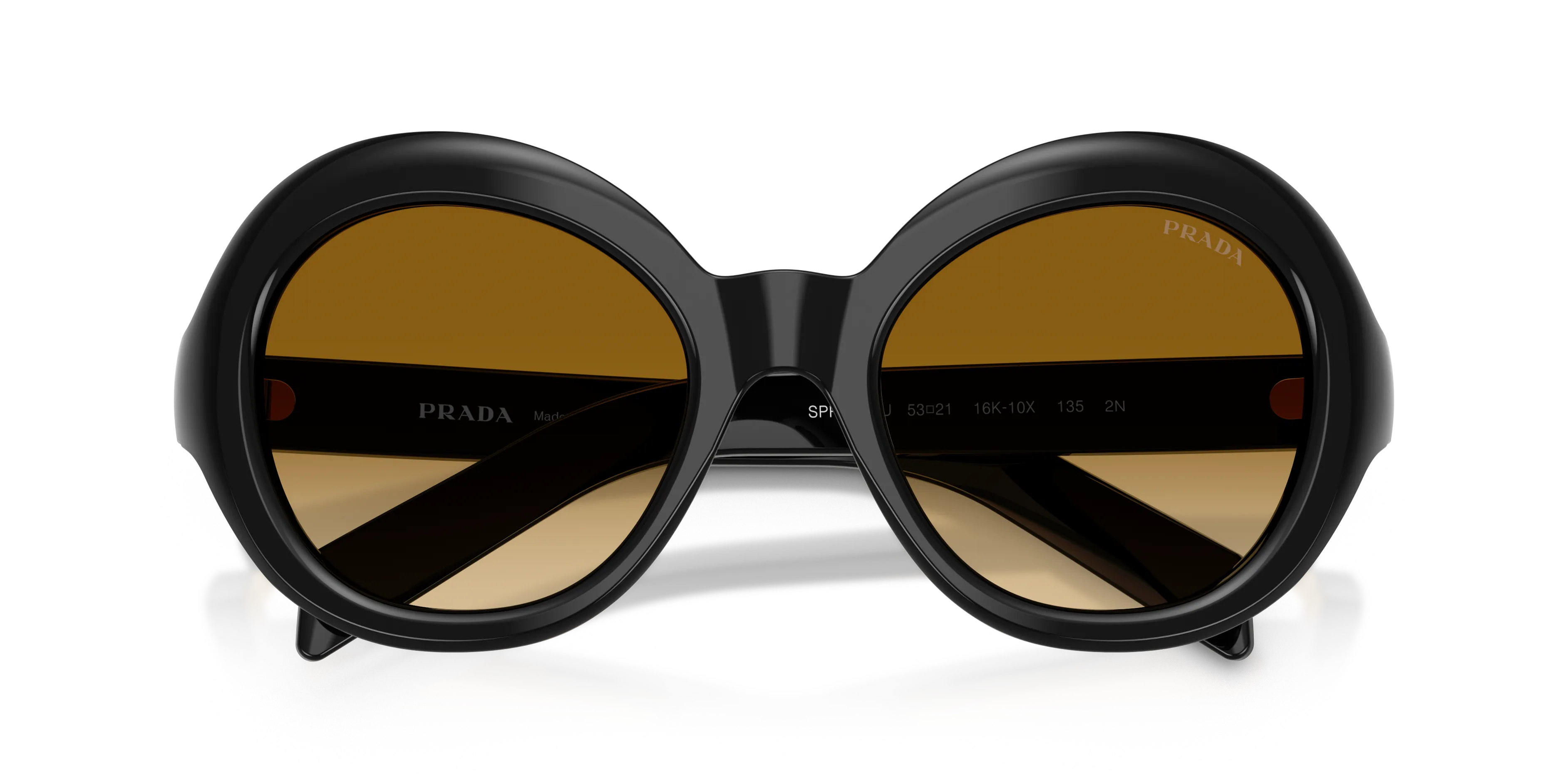 Prada PR D08SU 16K10X Occhiali da sole Acetato Nero Giallo Rotonda Normale Sfumato - immagine 2