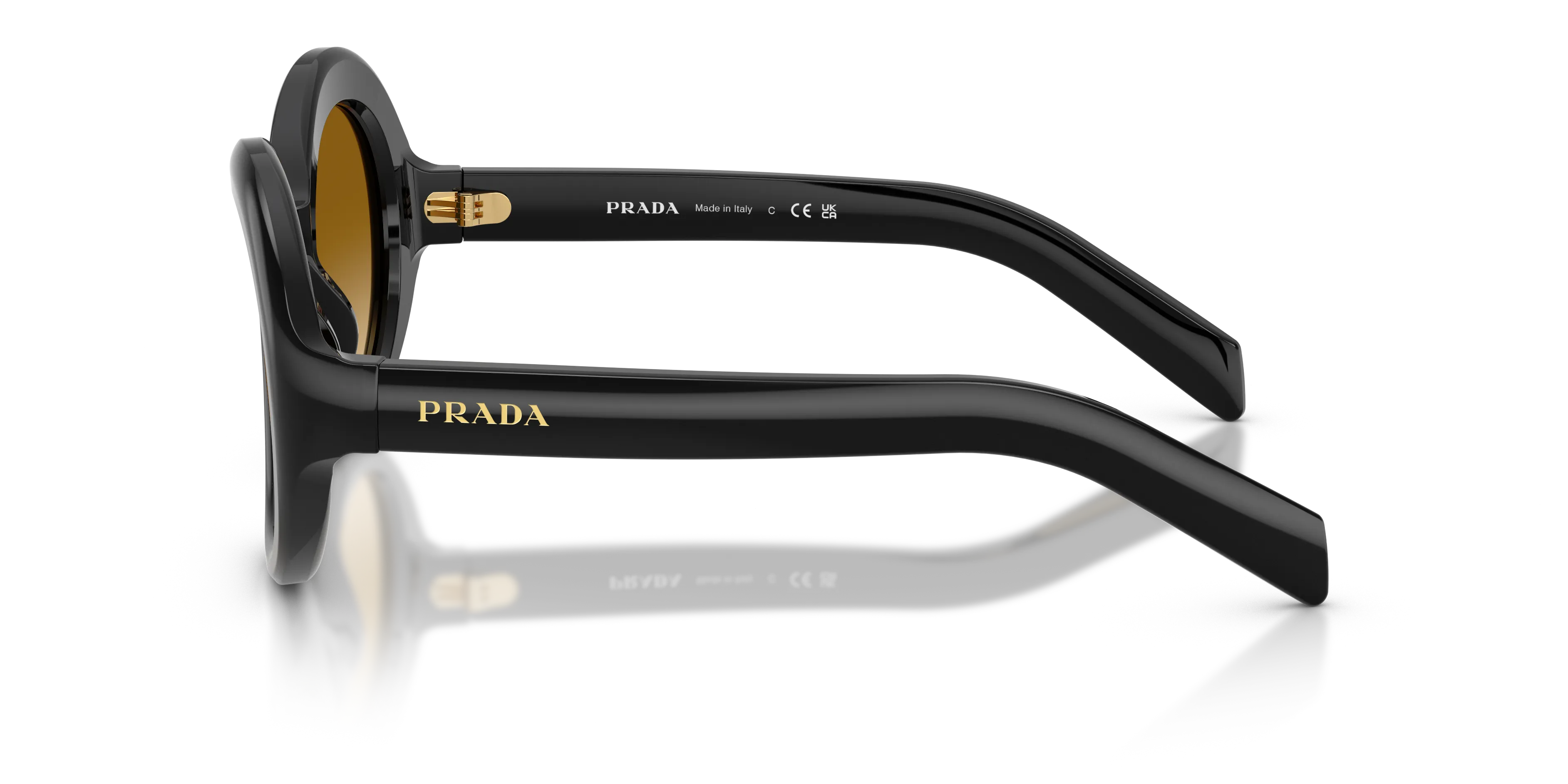 Prada PR D08SU 16K10X Occhiali da sole Acetato Nero Giallo Rotonda Normale Sfumato - immagine 4