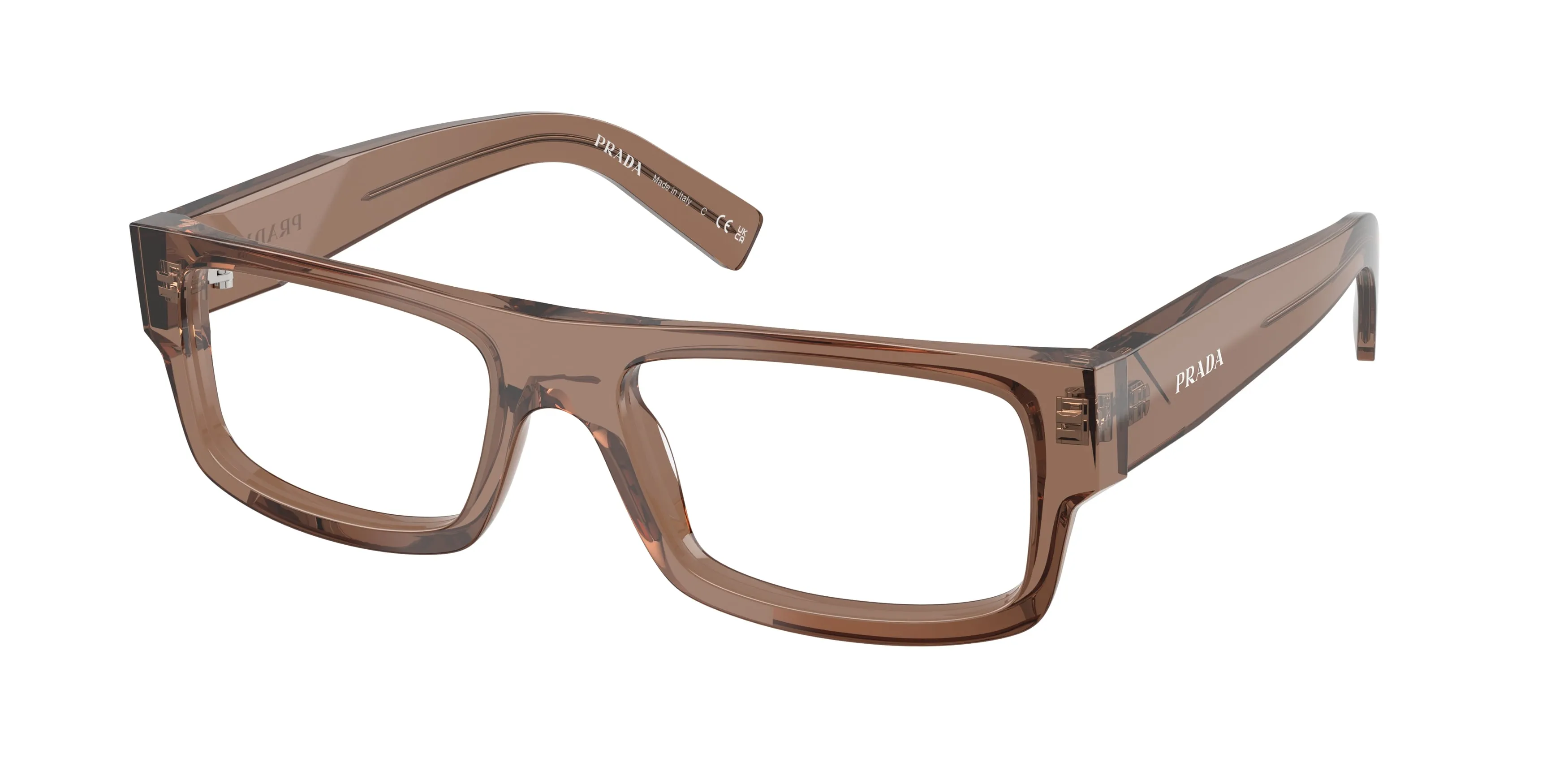 Prada PR D06V 28I1O1 Montature da vista Acetato Marrone Trasparente Squadrata Normale - immagine 1