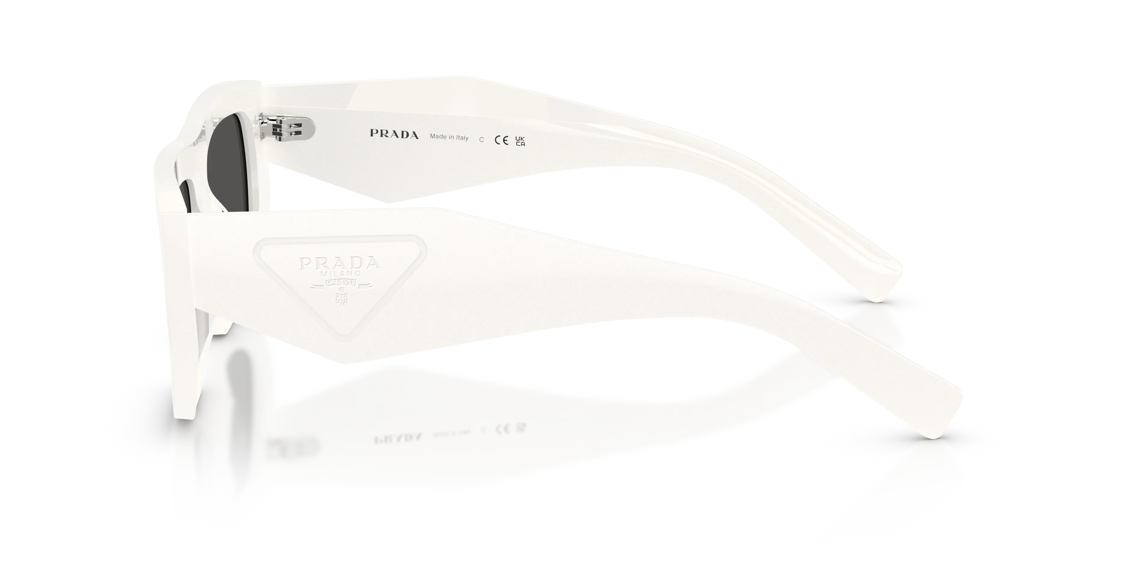 Prada PR D04SU 17K08Z Occhiali da sole Acetato Bianco Grigio Geometrica Normale - immagine 4