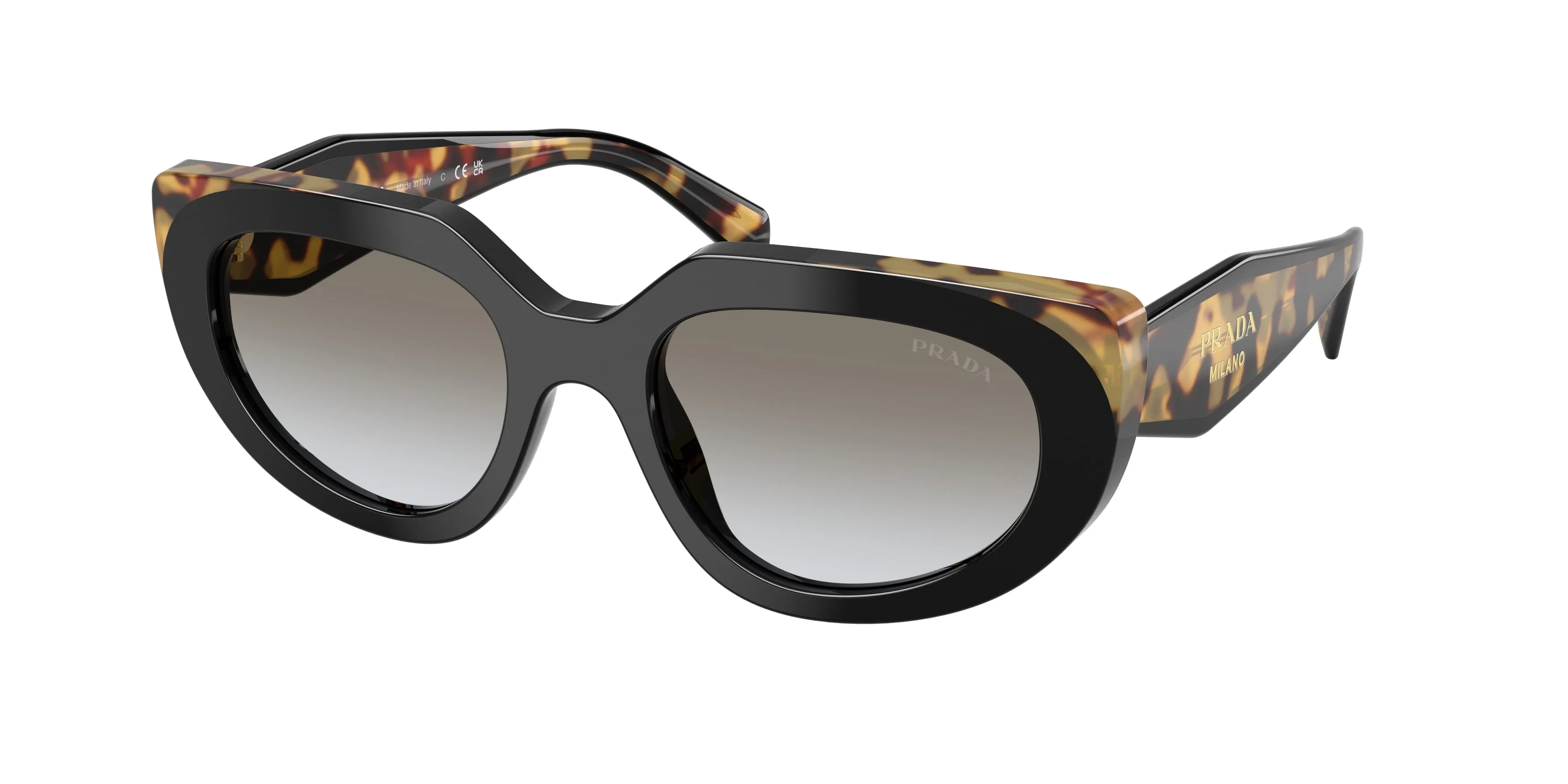 Prada PR D02S 0CD80L Occhiali da sole Acetato Nero Grigio Rotonda Normale Sfumato - immagine 1