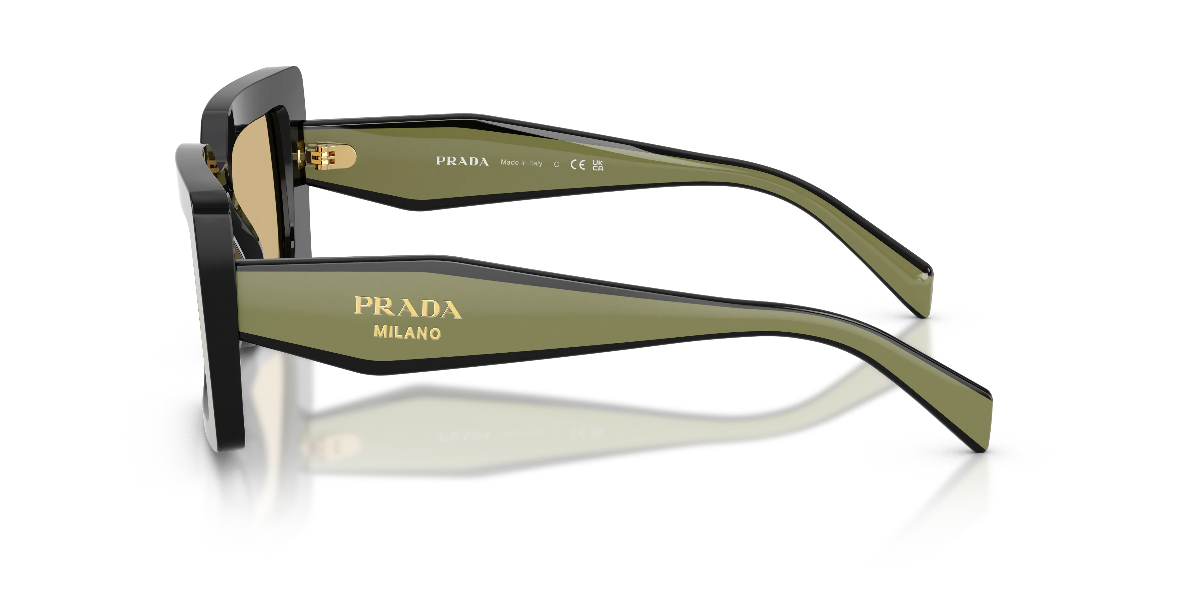 Prada PR D01S 03K10R Occhiali da sole Acetato Nero Giallo Squadrata Normale - immagine 4