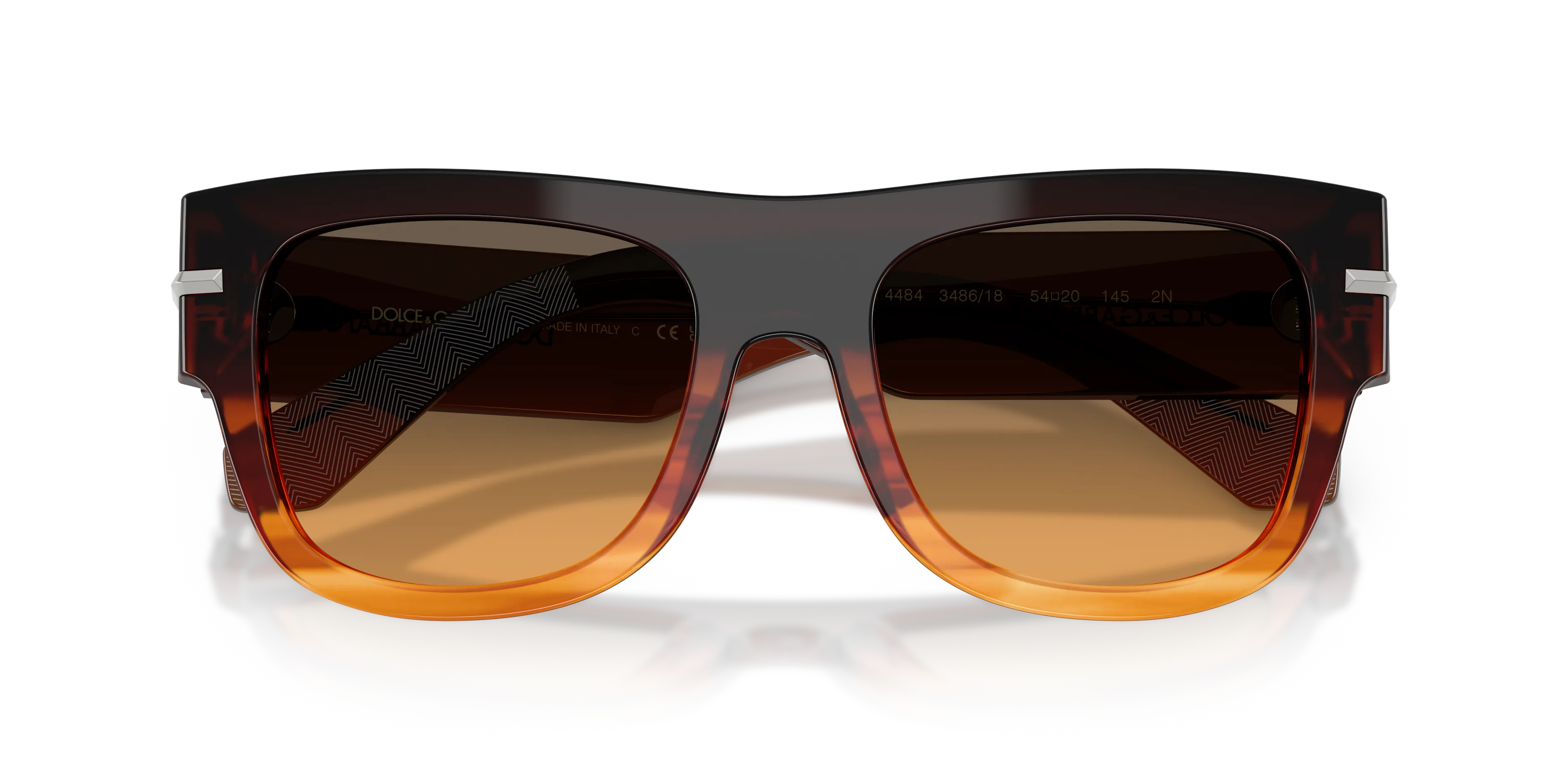 Dolce & Gabbana DG4484 348618 Occhiali da sole Acetato Marrone Arancione Squadrata Normale Sfumato - immagine 2
