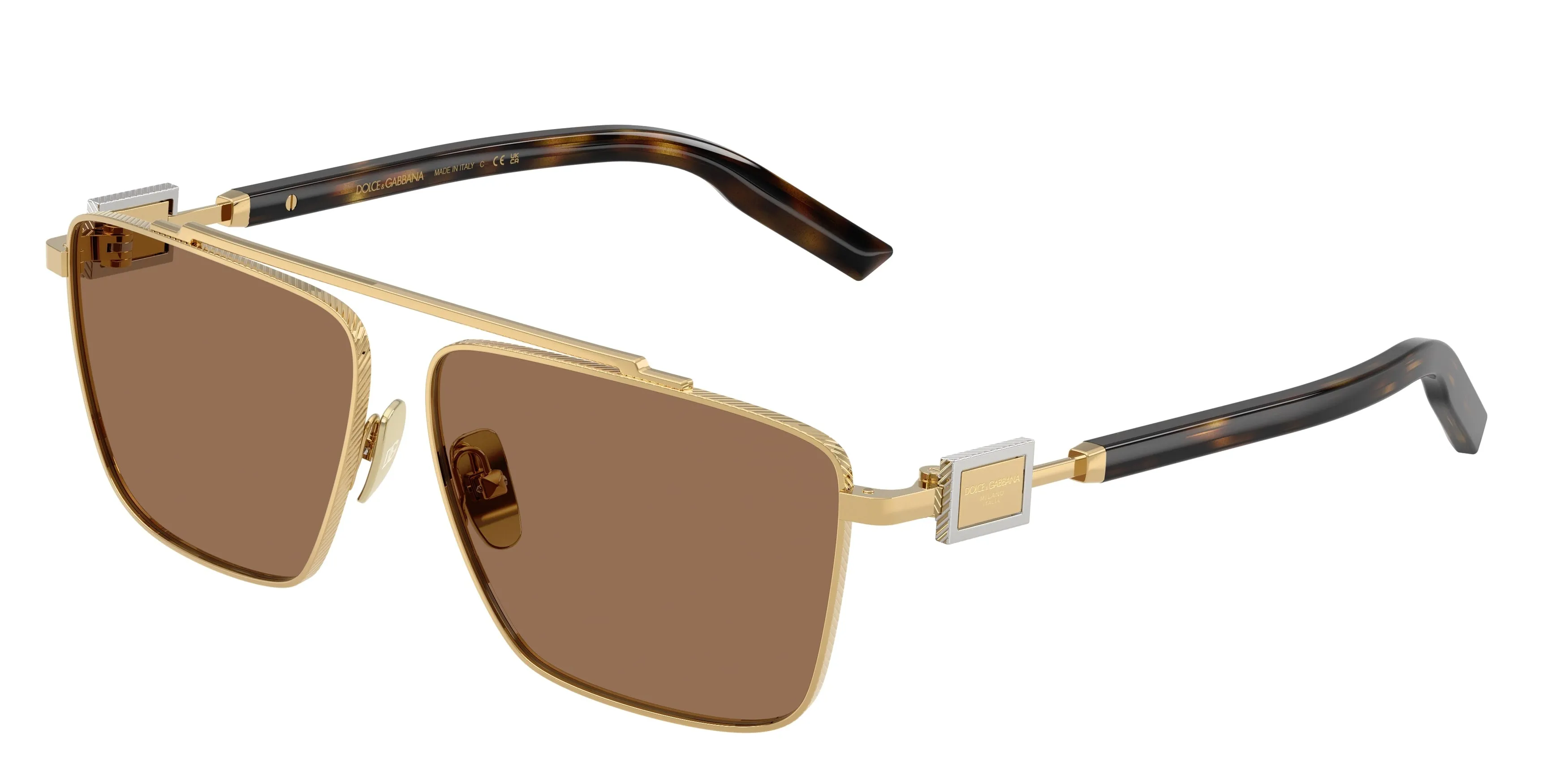 Dolce & Gabbana DG2336 02/73 Occhiali da sole Metallo Oro Marrone Squadrata Normale - immagine 1