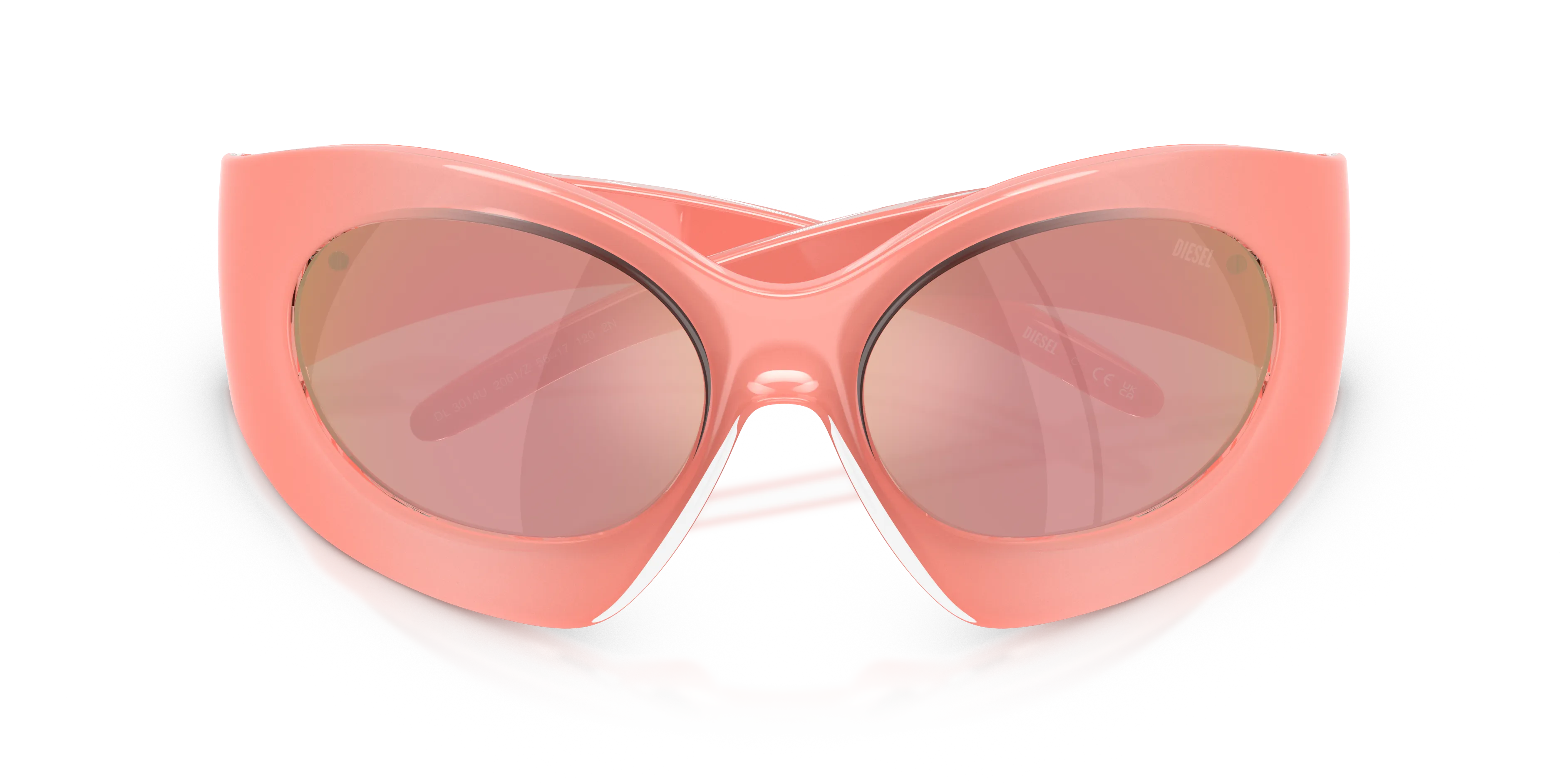 DIESEL DL3014U 2061/Z Occhiali da sole Iniettato Rosa Rosa Cat Eye Specchiate - immagine 2