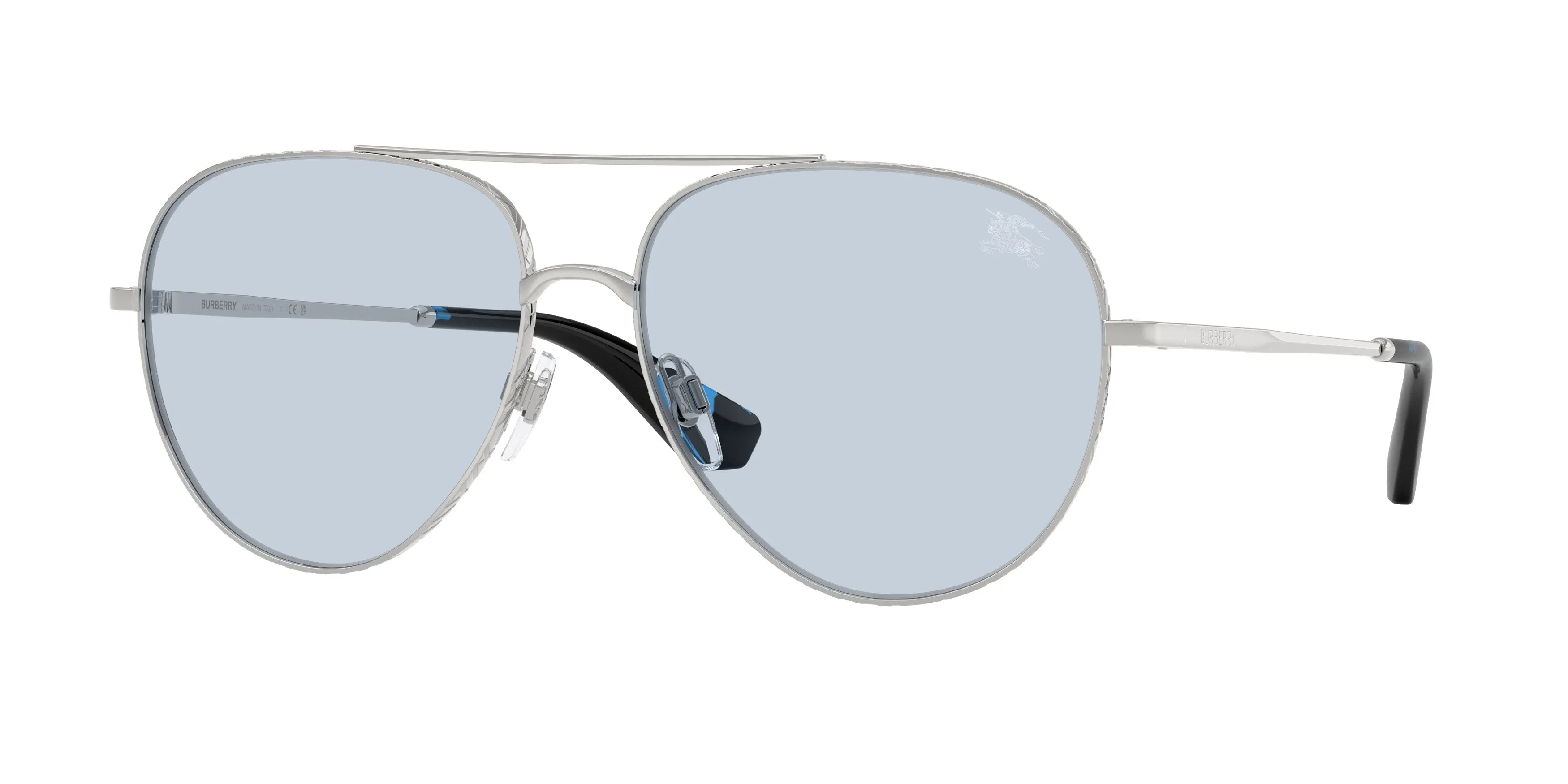 Burberry BE3172 100572 Occhiali da sole Metallo Argento Blu Pilot Normale - immagine 1