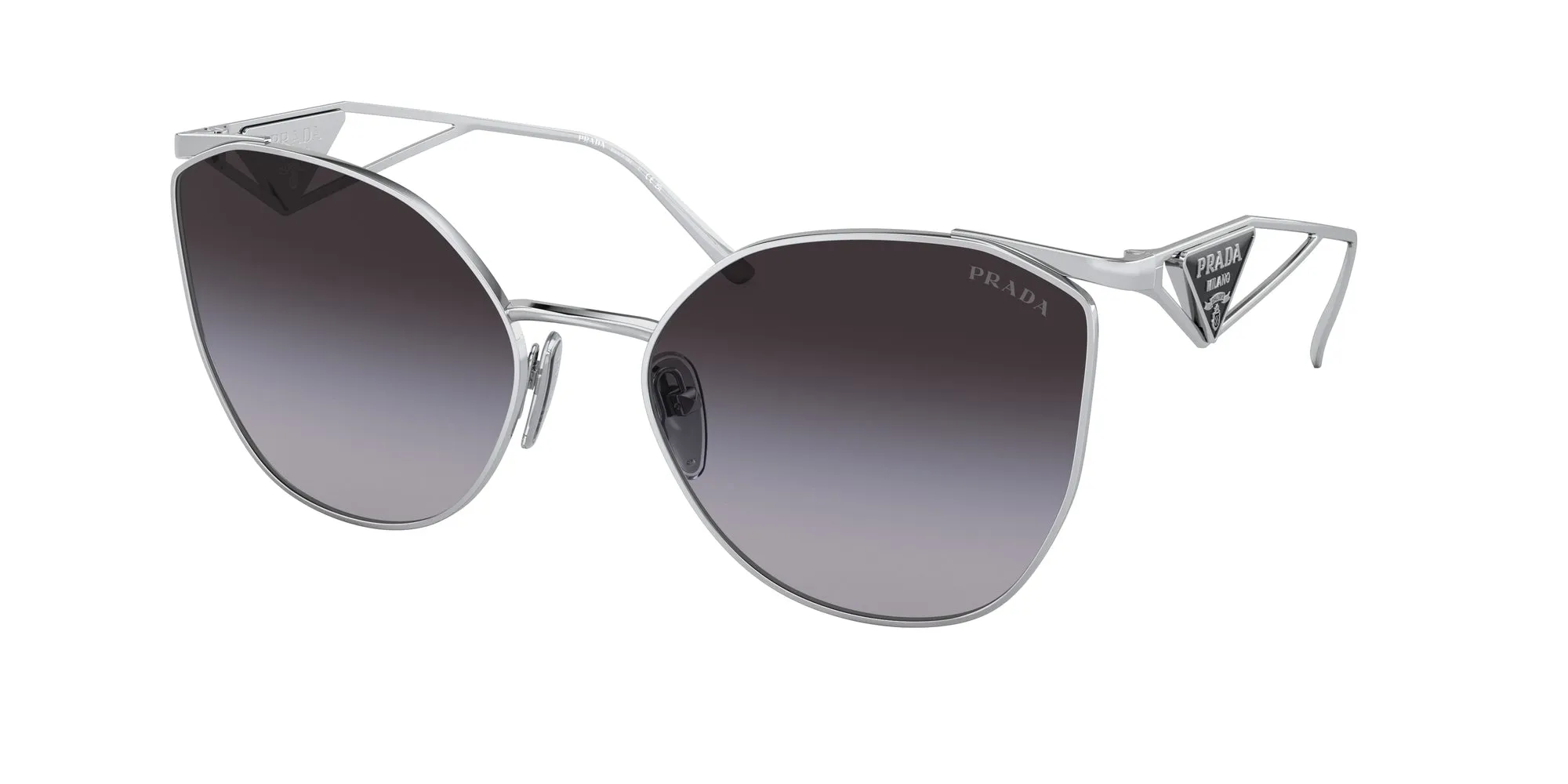Prada PR 50ZS 1BC09S Occhiali da sole Metallo Argento Grigio Geometrica Normale Sfumato - immagine 1