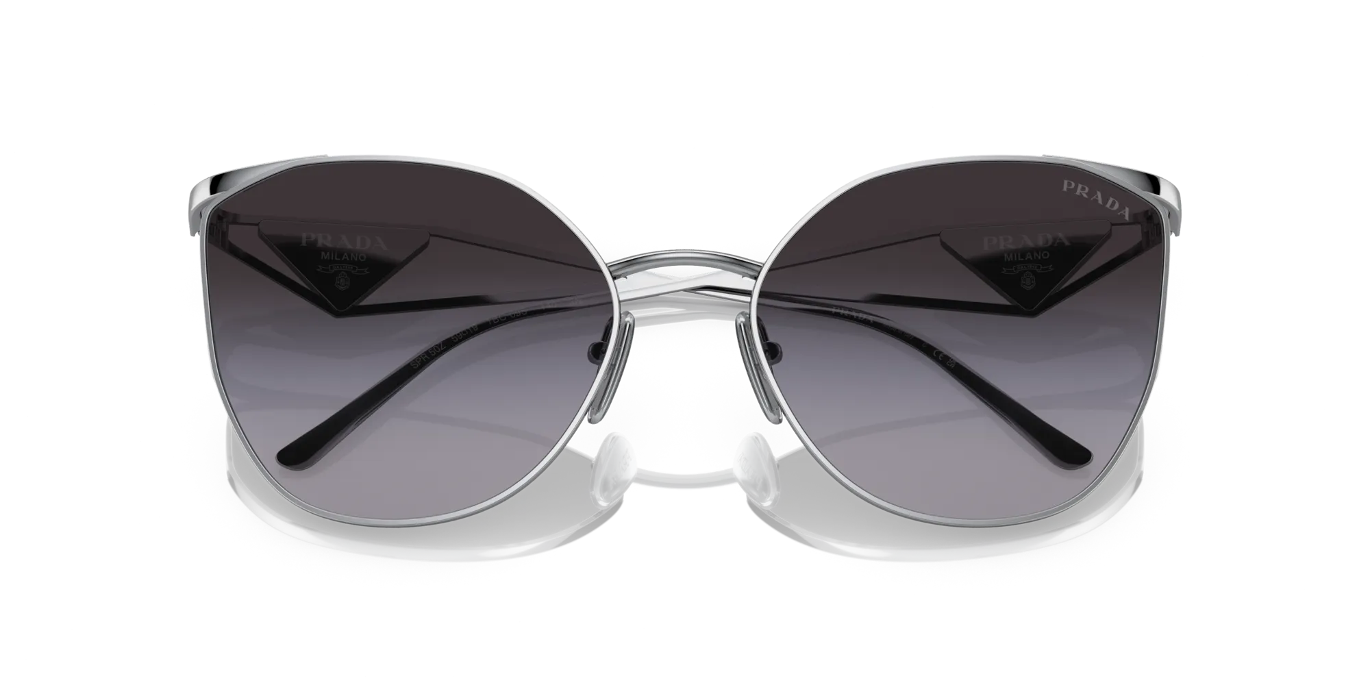 Prada PR 50ZS 1BC09S Occhiali da sole Metallo Argento Grigio Geometrica Normale Sfumato - immagine 2