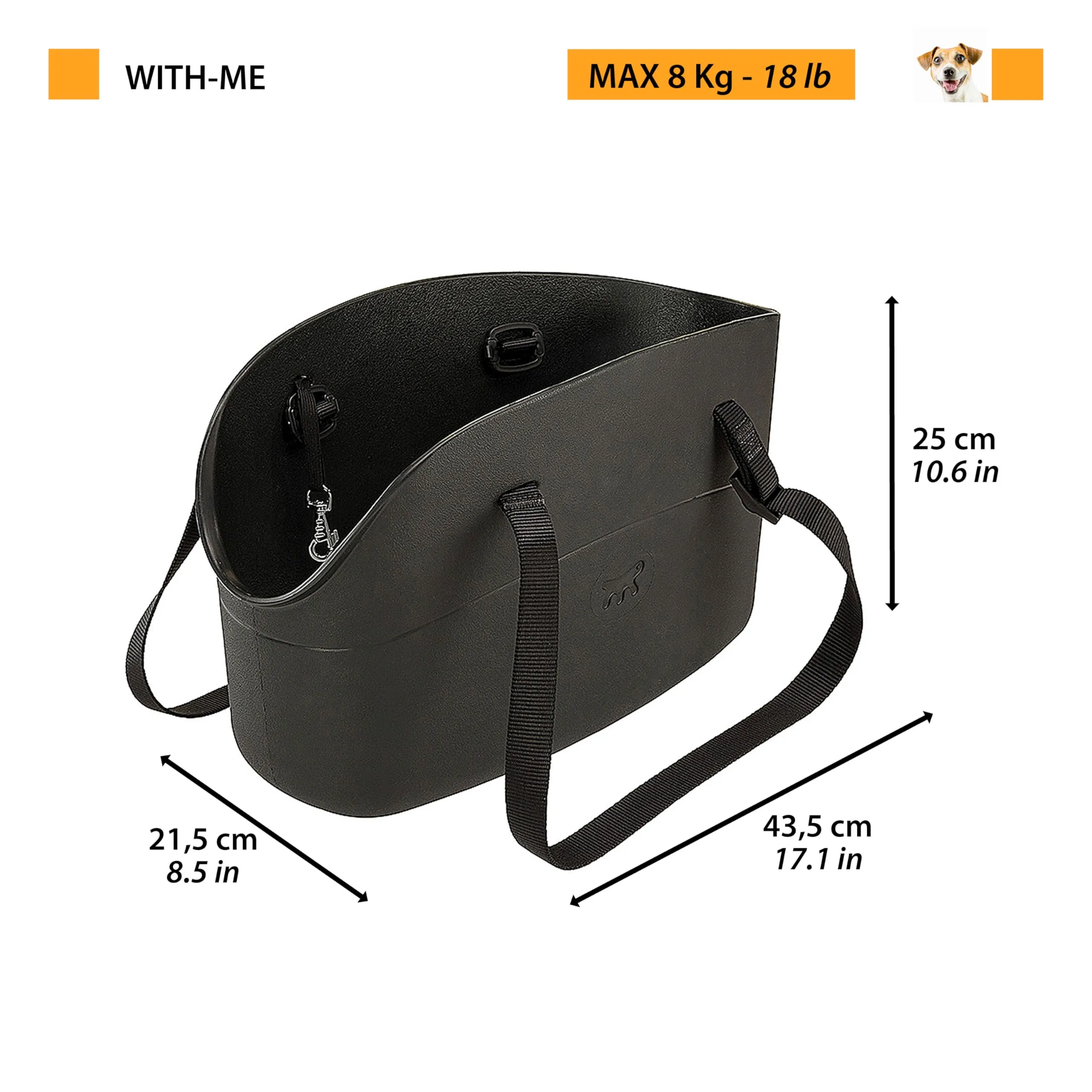 Ferplast Borsa per Cani fino a 8 Kg. Trasportino Gatti in Plastica Gommata, Impermeabile e Lavabile, Manici Regolabili, Cinghia di sicurezza, 43,5 x 21,5 x h 27 cm. Tortora - immagine 3