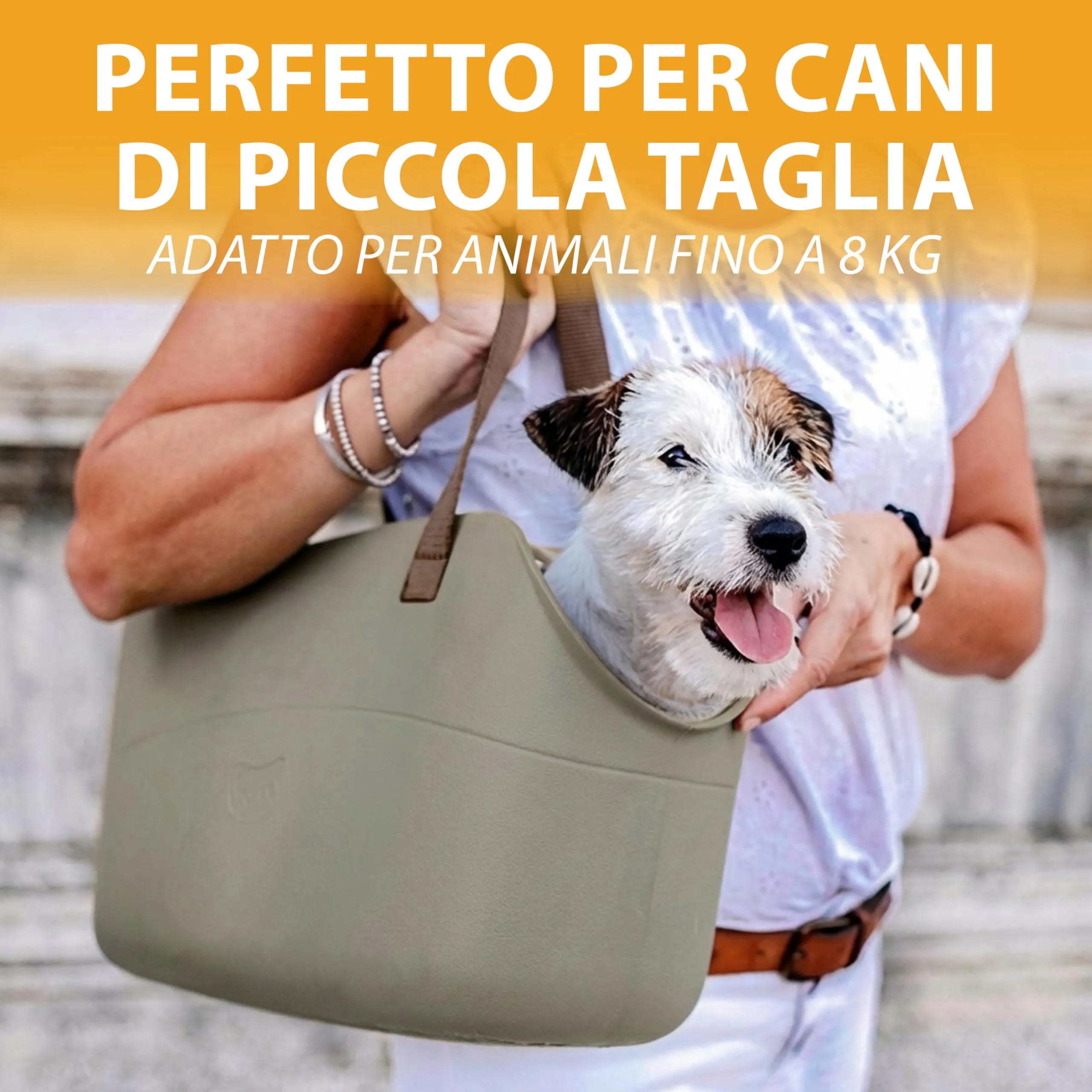 Ferplast Borsa per Cani fino a 8 Kg. Trasportino Gatti in Plastica Gommata, Impermeabile e Lavabile, Manici Regolabili, Cinghia di sicurezza, 43,5 x 21,5 x h 27 cm. Tortora - immagine 6