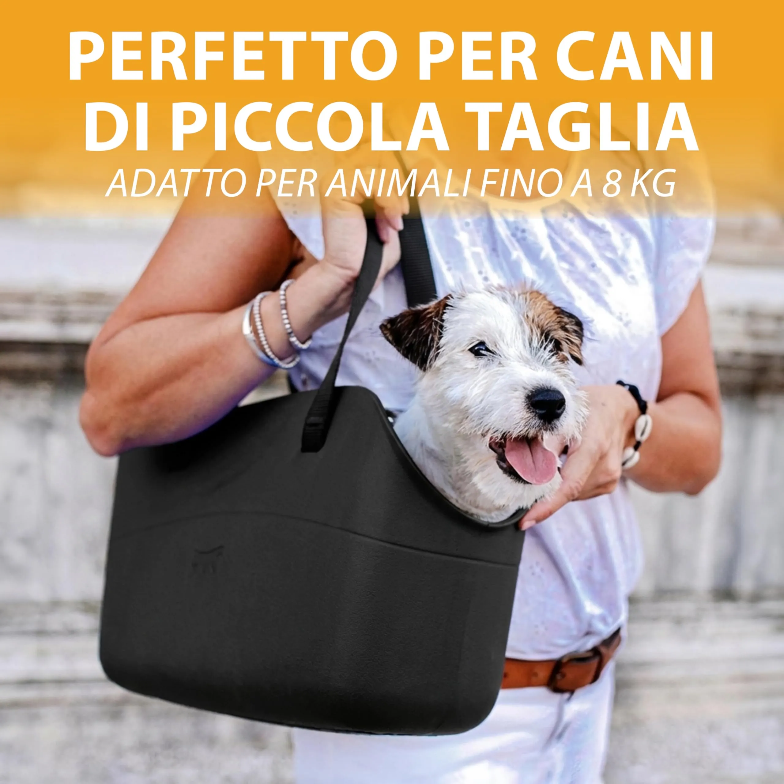 Ferplast Borsa per Cani fino a 8 Kg. Trasportino Gatti in Plastica Gommata, Impermeabile e Lavabile, Manici Regolabili, Cinghia di sicurezza, 43,5 x 21,5 x h 27 cm. Nero - immagine 6