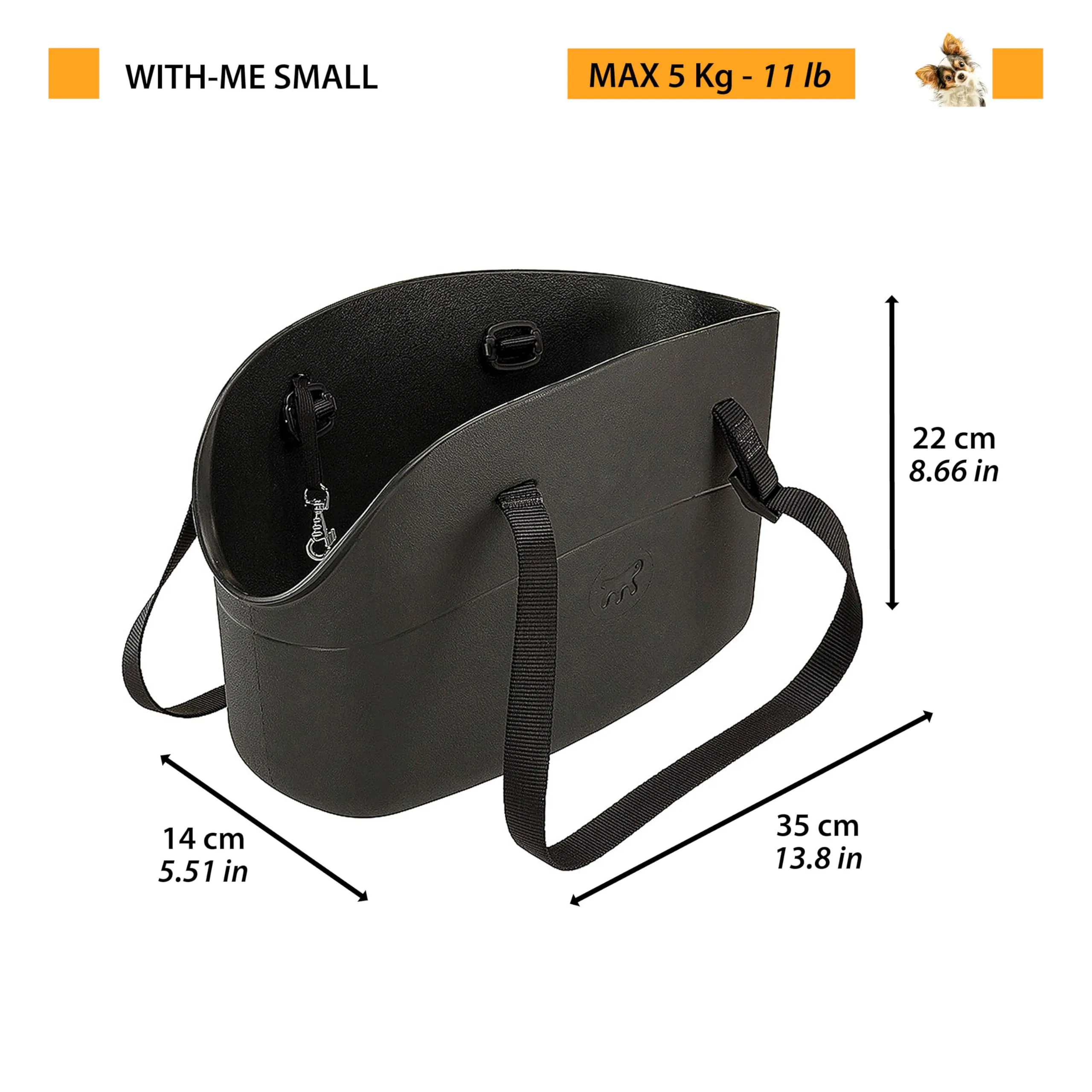 Ferplast Borsa per Cani fino a 5 Kg. Trasportino Gatti in Plastica Gommata, Impermeabile e Lavabile, Manici Regolabili, Cinghia di sicurezza, 35 x 14 x h 22 cm. Nero - immagine 3