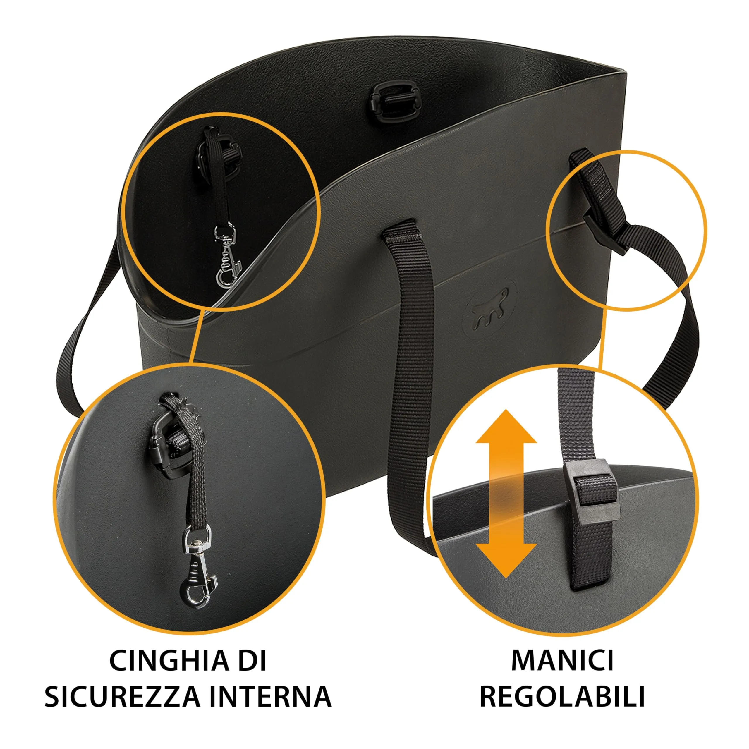 Ferplast Borsa per Cani fino a 5 Kg. Trasportino Gatti in Plastica Gommata, Impermeabile e Lavabile, Manici Regolabili, Cinghia di sicurezza, 35 x 14 x h 22 cm. Nero - immagine 5