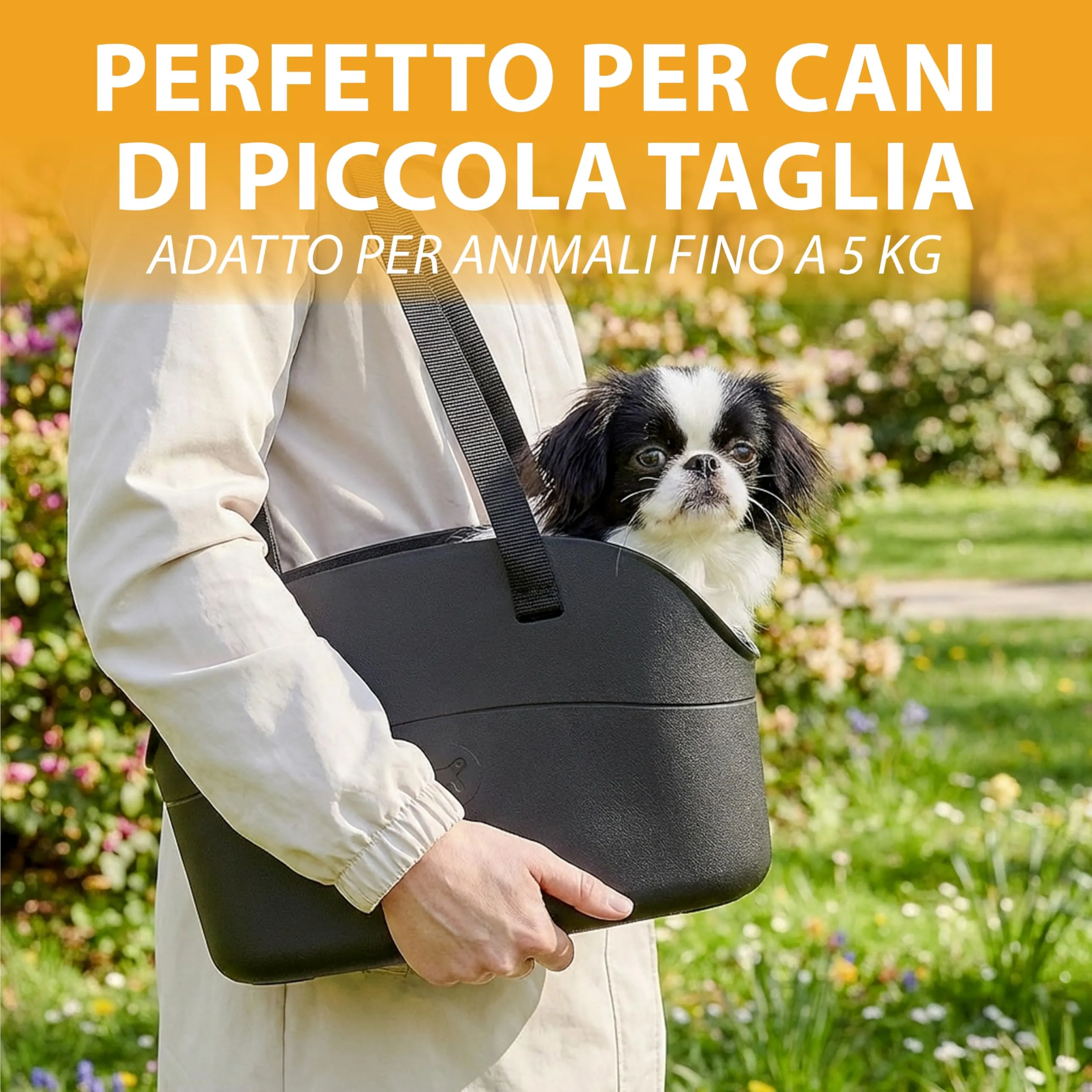 Ferplast Borsa per Cani fino a 5 Kg. Trasportino Gatti in Plastica Gommata, Impermeabile e Lavabile, Manici Regolabili, Cinghia di sicurezza, 35 x 14 x h 22 cm. Nero - immagine 6