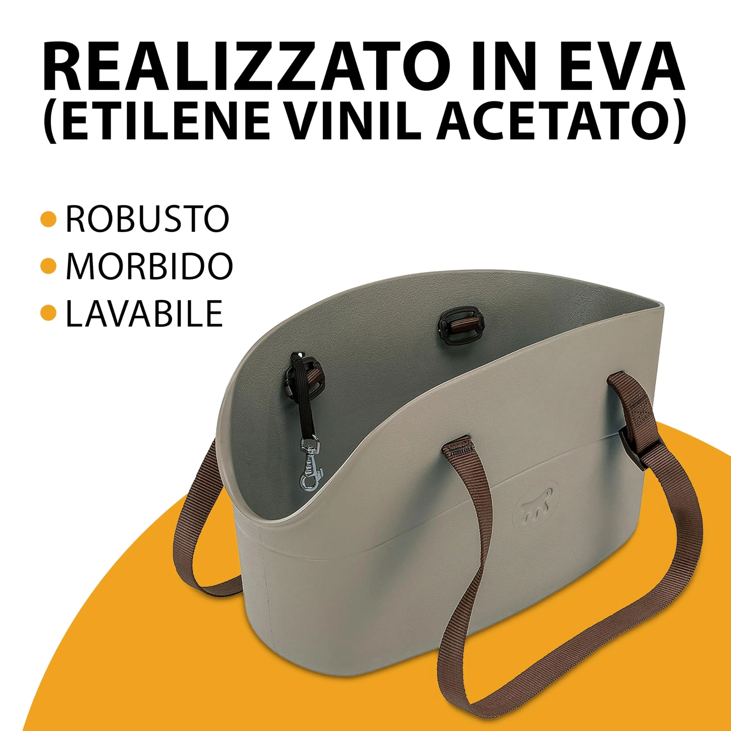 Ferplast Borsa per Cani fino a 5 Kg. Trasportino Gatti in Plastica Gommata, Impermeabile e Lavabile, Manici Regolabili, Cinghia di sicurezza, 35 x 14 x h 22 cm. Tortora - immagine 4
