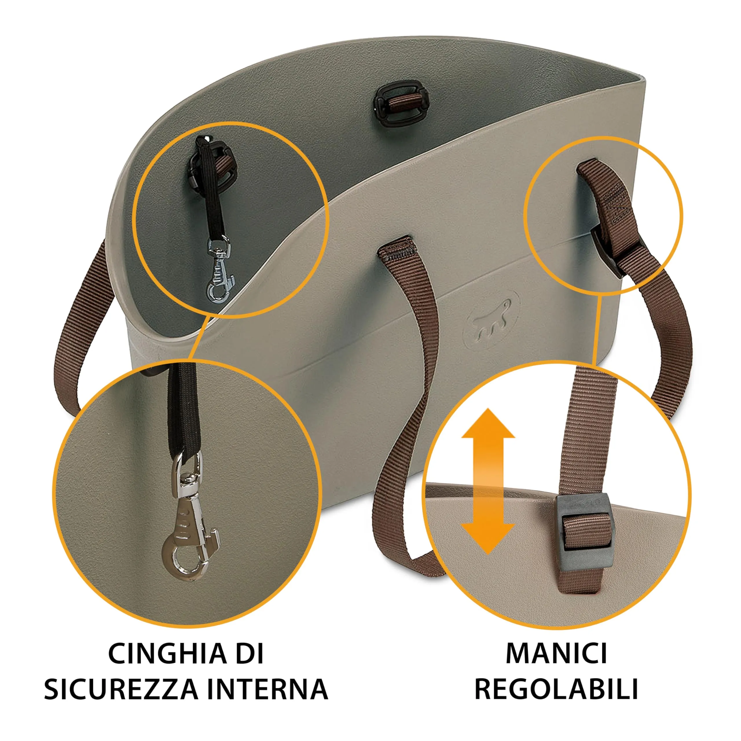 Ferplast Borsa per Cani fino a 5 Kg. Trasportino Gatti in Plastica Gommata, Impermeabile e Lavabile, Manici Regolabili, Cinghia di sicurezza, 35 x 14 x h 22 cm. Tortora - immagine 5