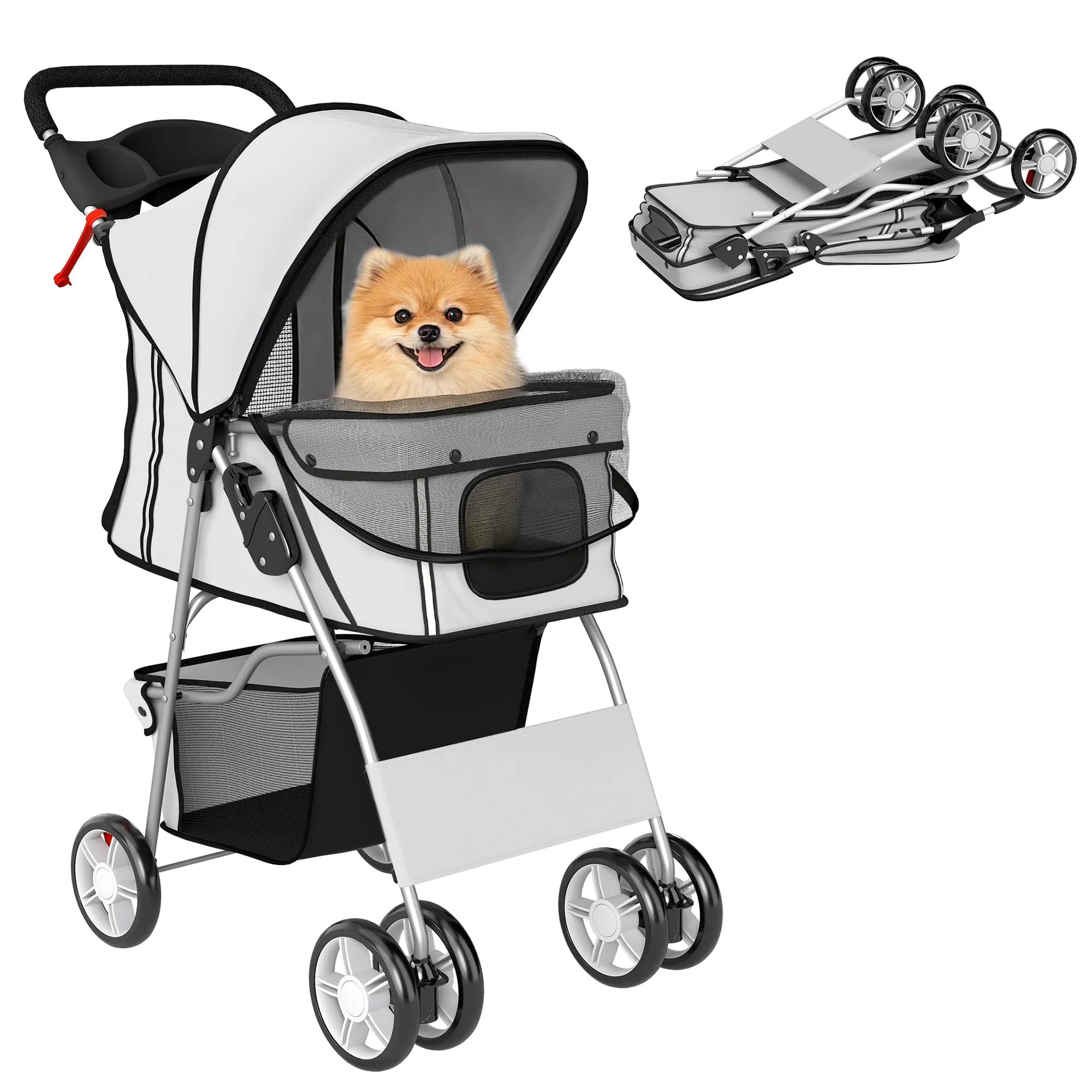 PawHut Passeggino per Cani Pieghevole Carrello per Animali Domestici Carrello Carrozzina Grigio 75 x 45 x 97cm - immagine 1