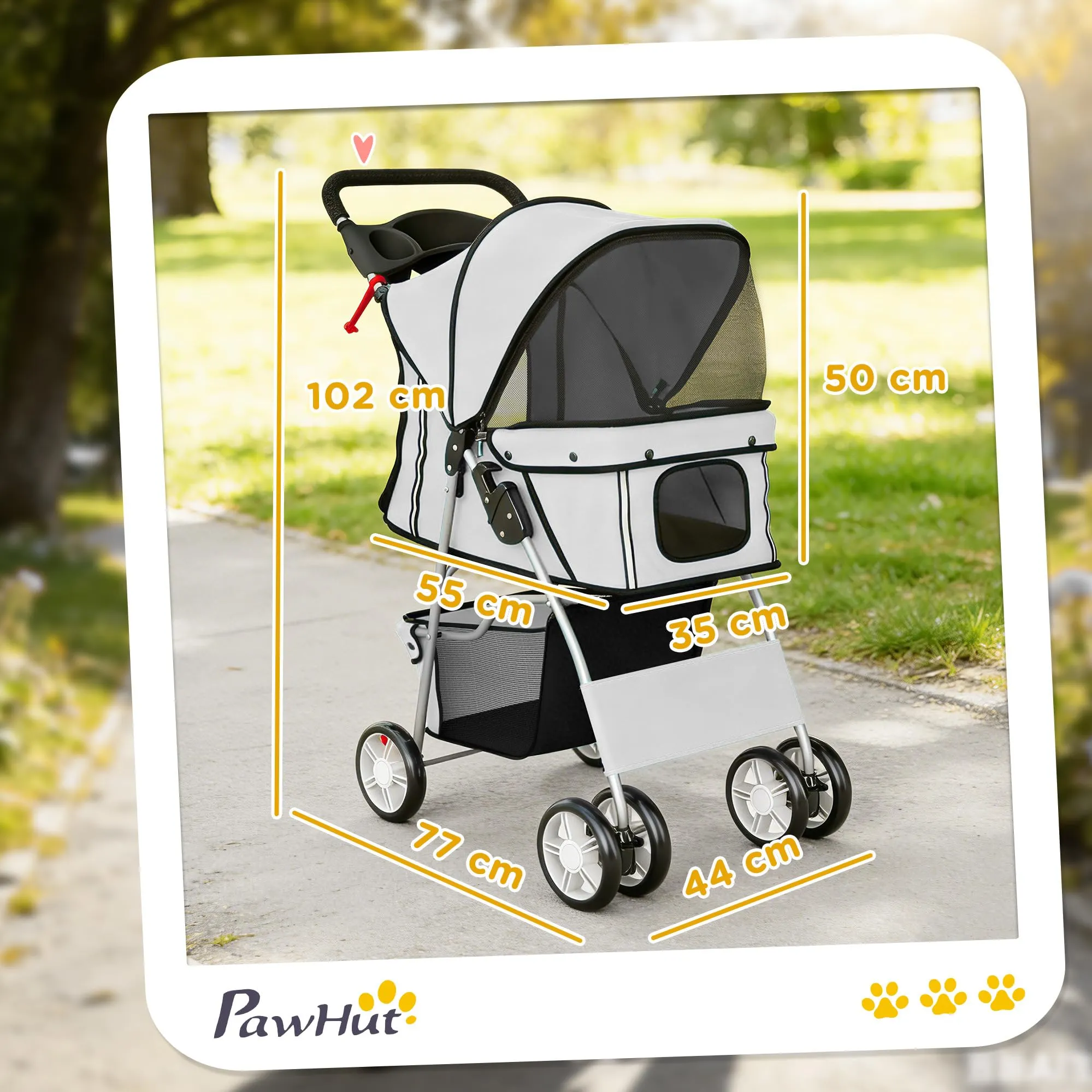 PawHut Passeggino per Cani Pieghevole Carrello per Animali Domestici Carrello Carrozzina Grigio 75 x 45 x 97cm - immagine 3