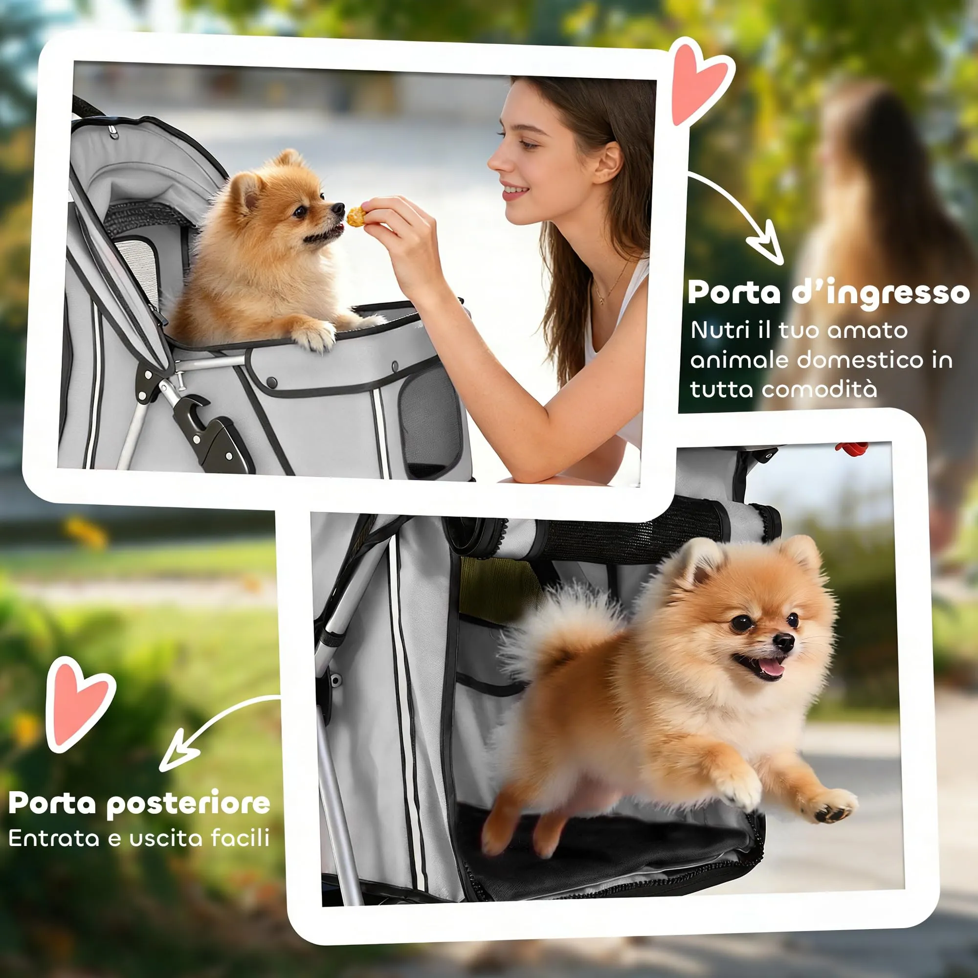 PawHut Passeggino per Cani Pieghevole Carrello per Animali Domestici Carrello Carrozzina Grigio 75 x 45 x 97cm - immagine 7