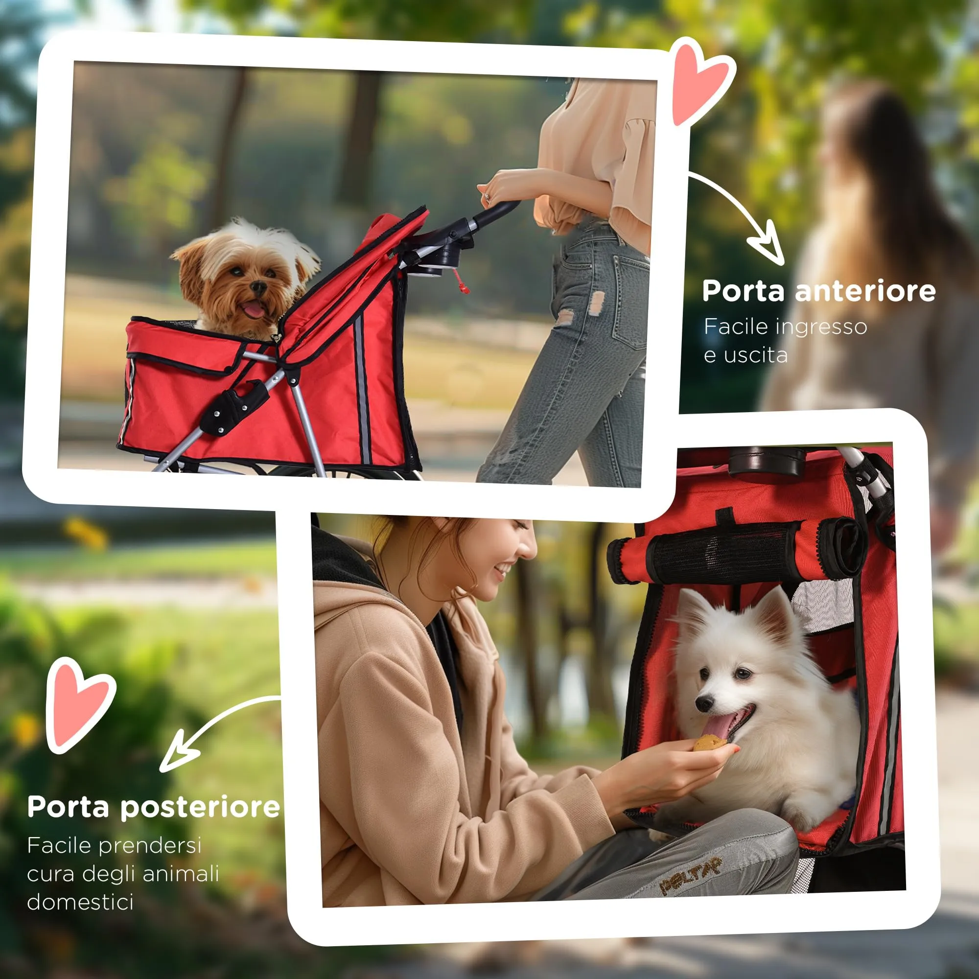 PawHut Passeggino per Cani Fino a 10 kg, Carrello Pieghevole per Animali Domestici Carrello Carrozzina, 75x45x97 cm, Rosso - immagine 7