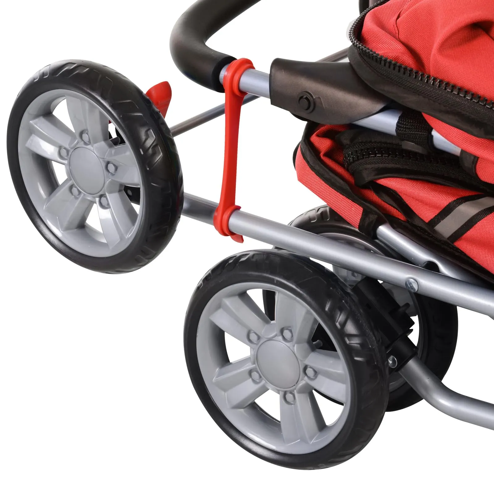 PawHut Passeggino per Cani Fino a 10 kg, Carrello Pieghevole per Animali Domestici Carrello Carrozzina, 75x45x97 cm, Rosso - immagine 9