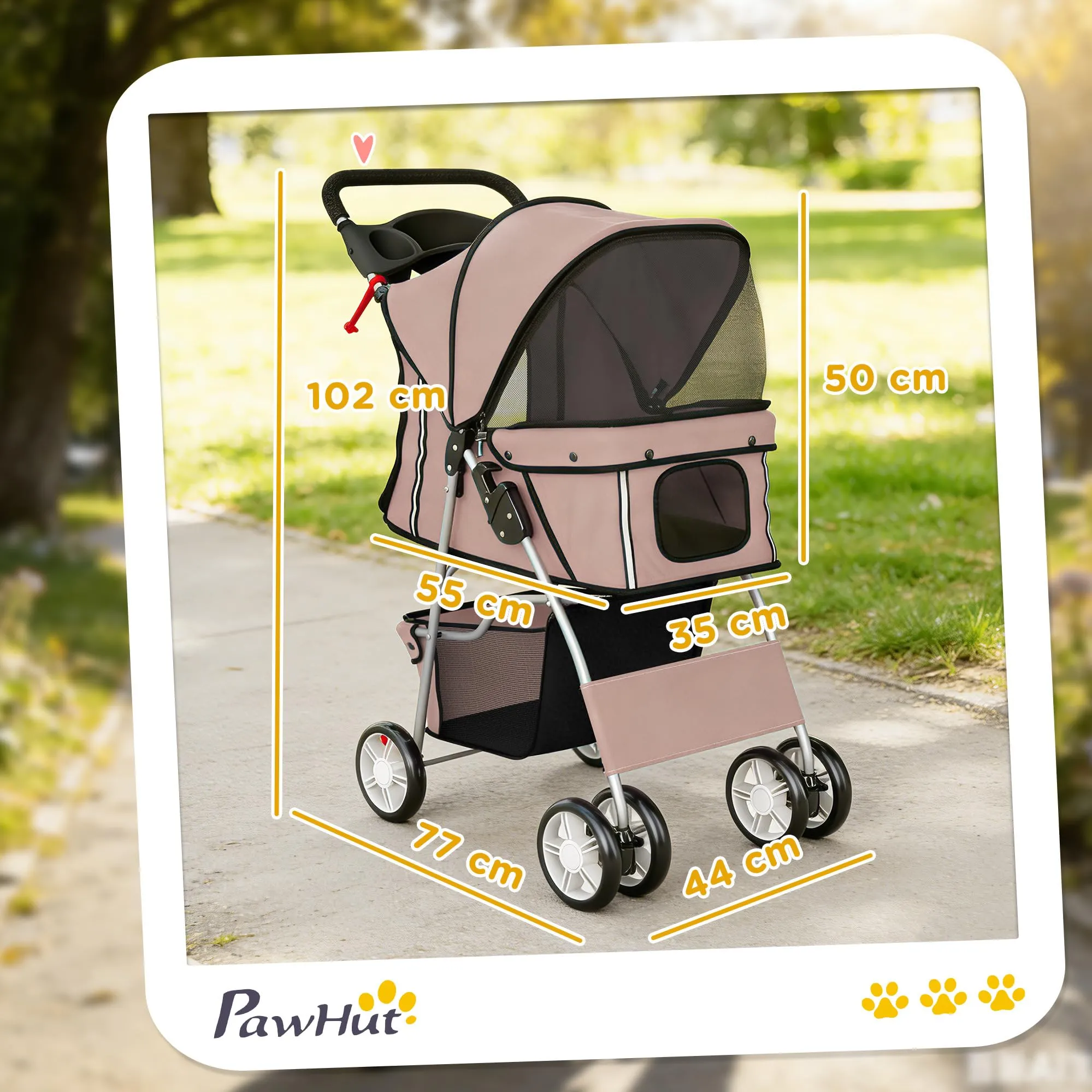 PawHut Passeggino per Cani Pieghevole Carrello per Animali Domestici Carrello Carrozzina Caffè 75 x 45 x 97cm - immagine 3