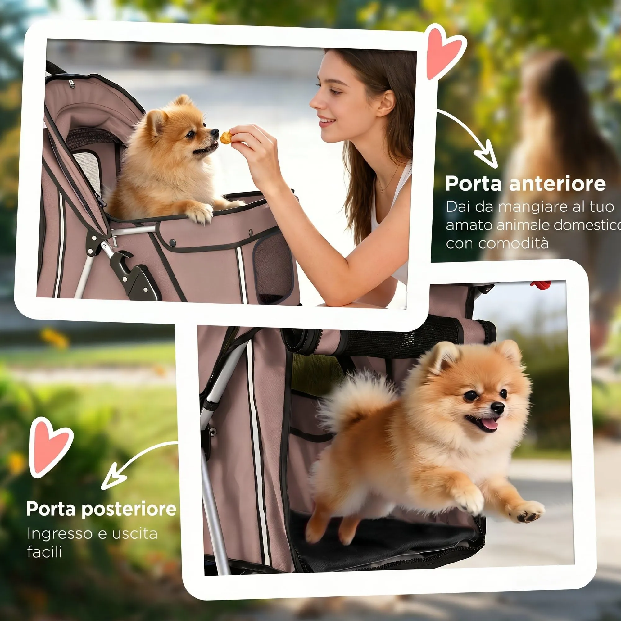 PawHut Passeggino per Cani Pieghevole Carrello per Animali Domestici Carrello Carrozzina Caffè 75 x 45 x 97cm - immagine 7