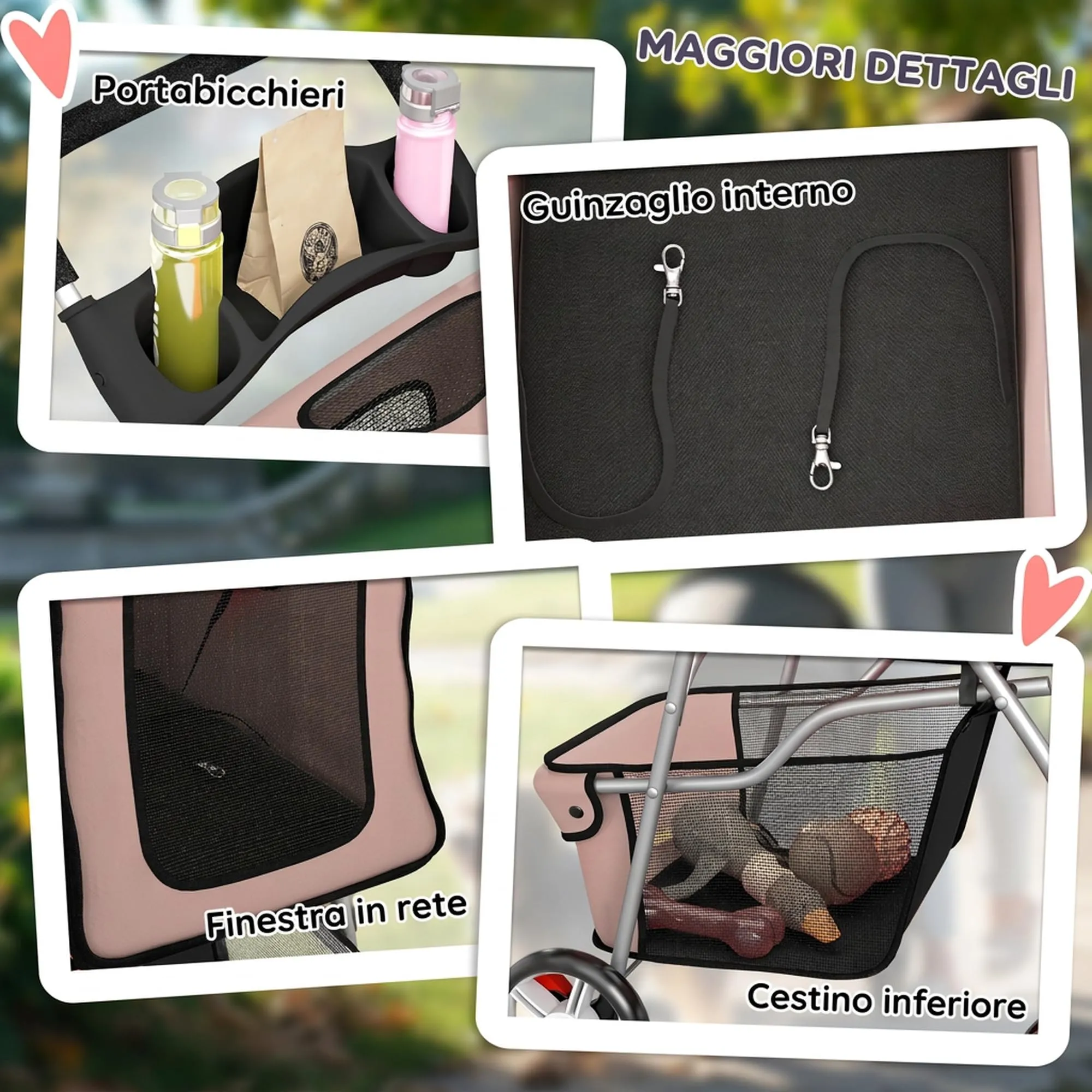 PawHut Passeggino per Cani Pieghevole Carrello per Animali Domestici Carrello Carrozzina Caffè 75 x 45 x 97cm - immagine 8