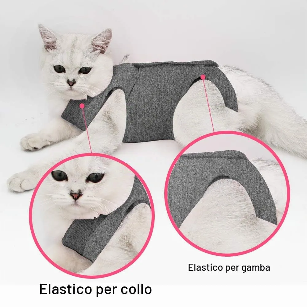 LIANZIMAU Body Gatto Post Operatorio E-Collar Alternativa per Gatti e Cani, Dopo Un Intervento Chirurgico Wear Tuta Gatto Post Intervento - immagine 3