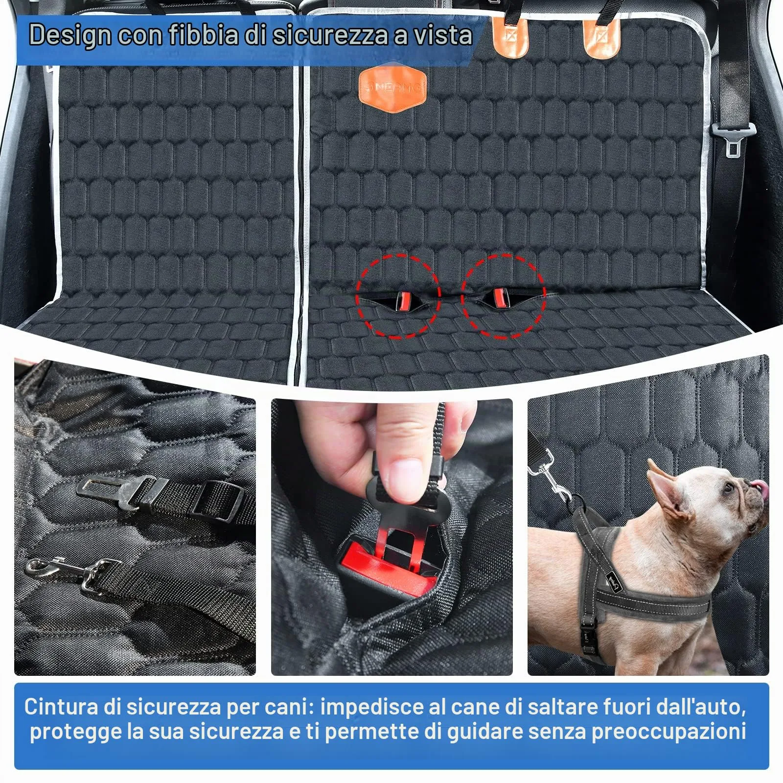 OneAmg Coprisedile Auto per Cani Impermeabile, 4 Modalità di Installazione - immagine 3