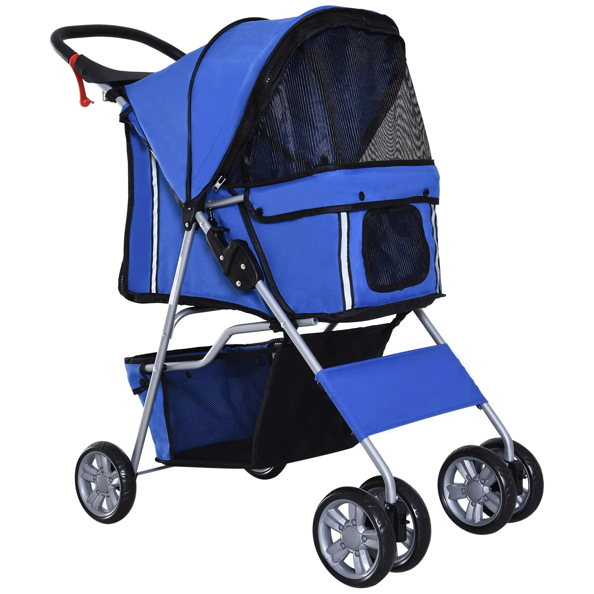 PawHut Passeggino per Cani Fino a 10 kg, Carrello Pieghevole per Animali Domestici Carrello Carrozzina, 75x45x97 cm, Blu - immagine 1