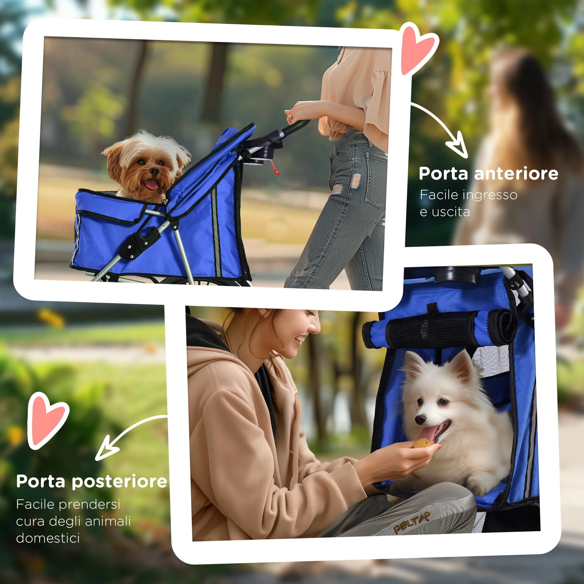 PawHut Passeggino per Cani Fino a 10 kg, Carrello Pieghevole per Animali Domestici Carrello Carrozzina, 75x45x97 cm, Blu - immagine 7