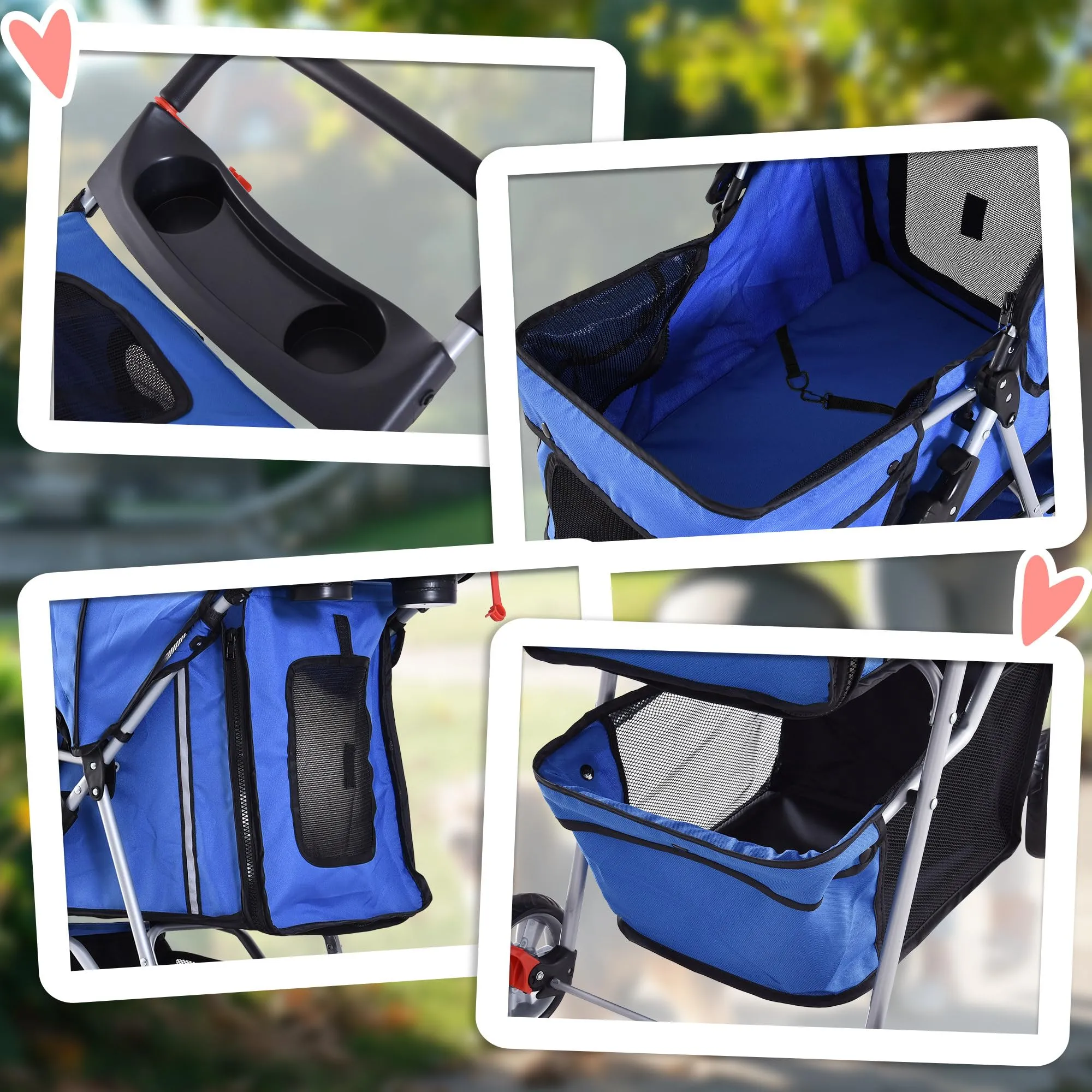PawHut Passeggino per Cani Fino a 10 kg, Carrello Pieghevole per Animali Domestici Carrello Carrozzina, 75x45x97 cm, Blu - immagine 8