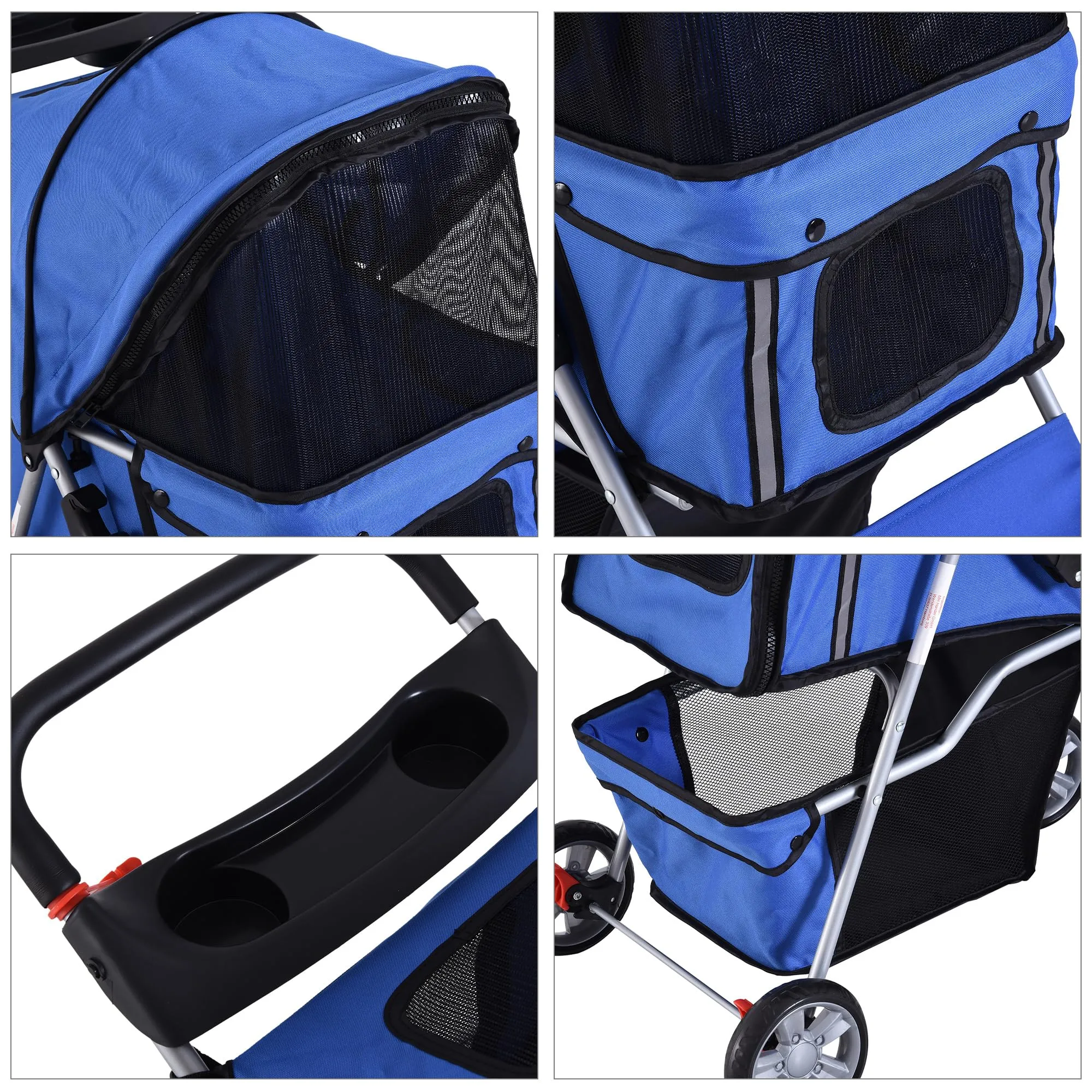 PawHut Passeggino per Cani Fino a 10 kg, Carrello Pieghevole per Animali Domestici Carrello Carrozzina, 75x45x97 cm, Blu - immagine 9