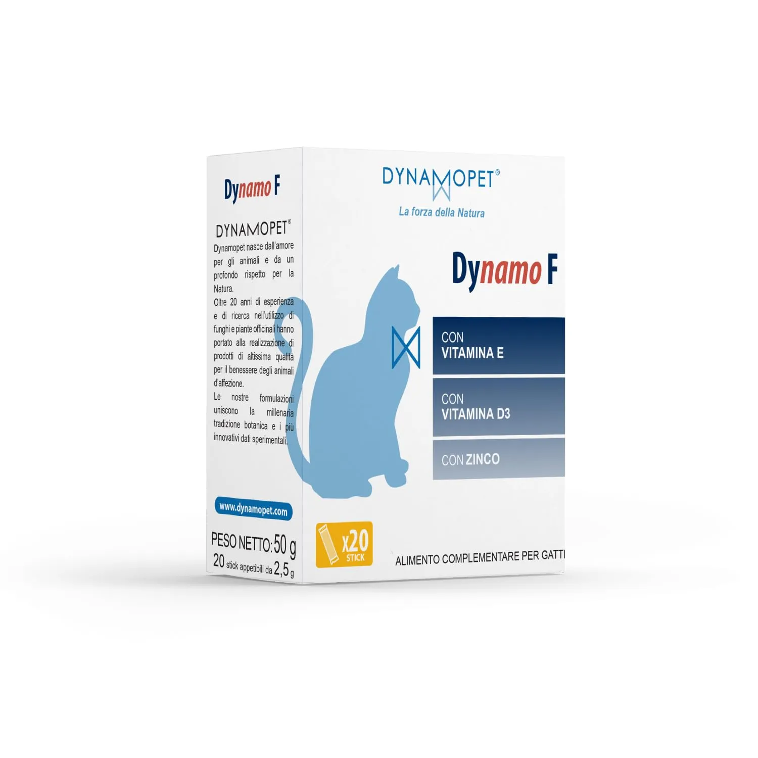 DYNAMOPET | Dynamo F - Alimento Complementare per le Naturali Difese dell'Organismo di Gatti, Confezione 20 Stick da 2,5 g - uno Stick ogni 5 kg di Peso dell'Animale - immagine 1