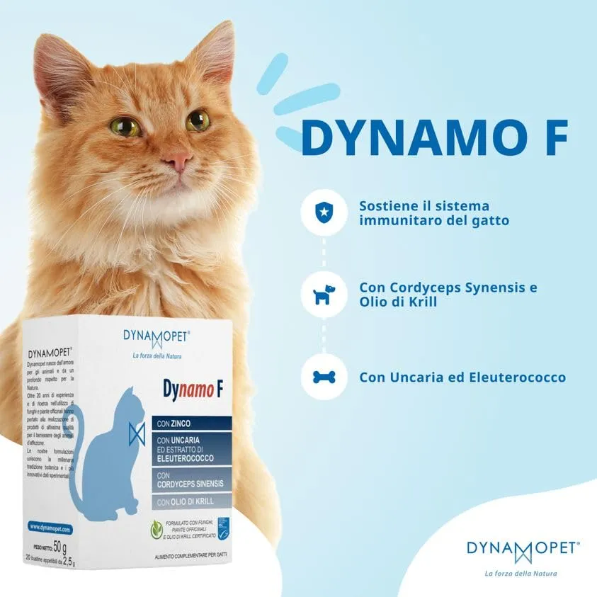 DYNAMOPET | Dynamo F - Alimento Complementare per le Naturali Difese dell'Organismo di Gatti, Confezione 20 Stick da 2,5 g - uno Stick ogni 5 kg di Peso dell'Animale - immagine 4