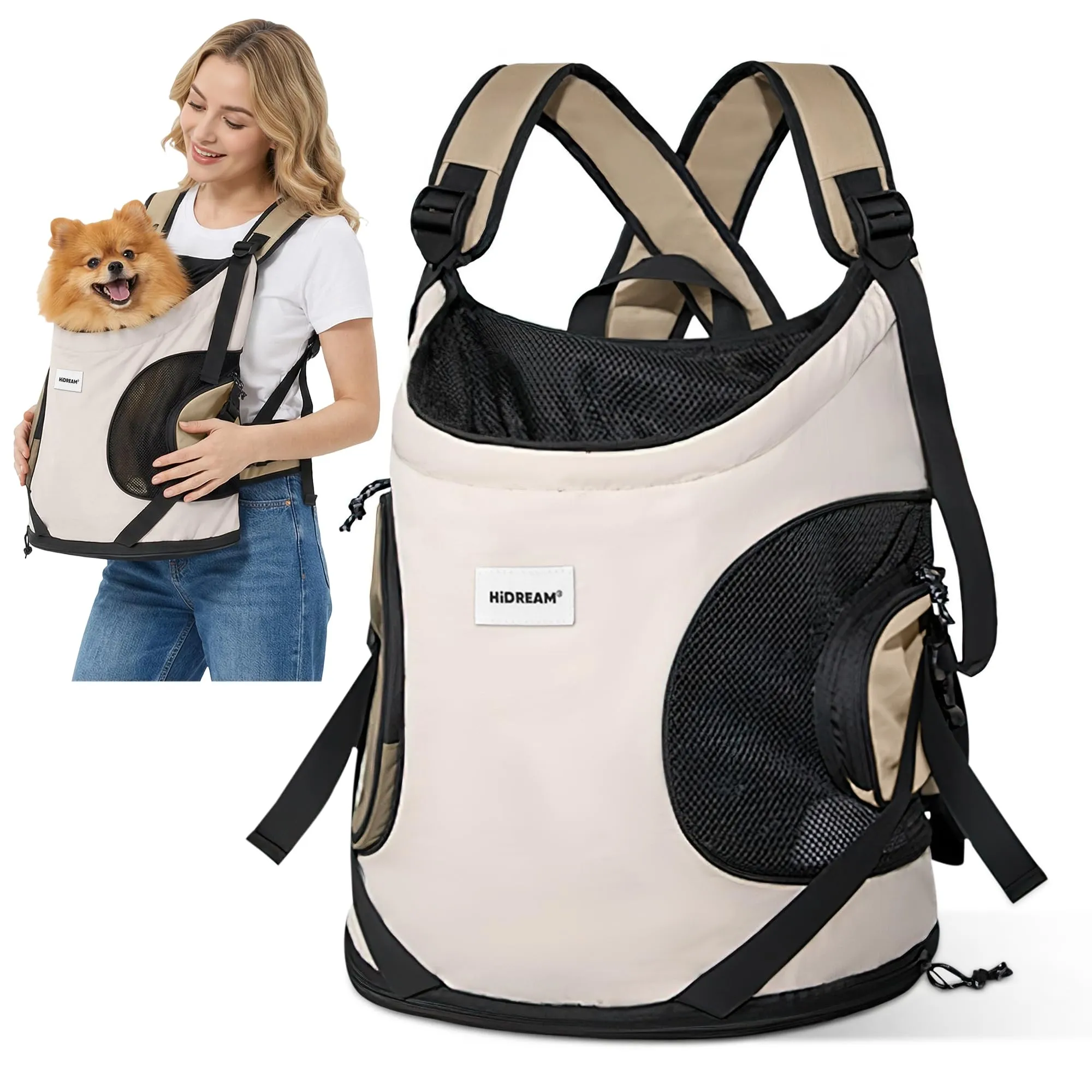ALLSOPETS Zaino Frontale per Cani e Gatti, Porta Cane, Beige Crema - immagine 1