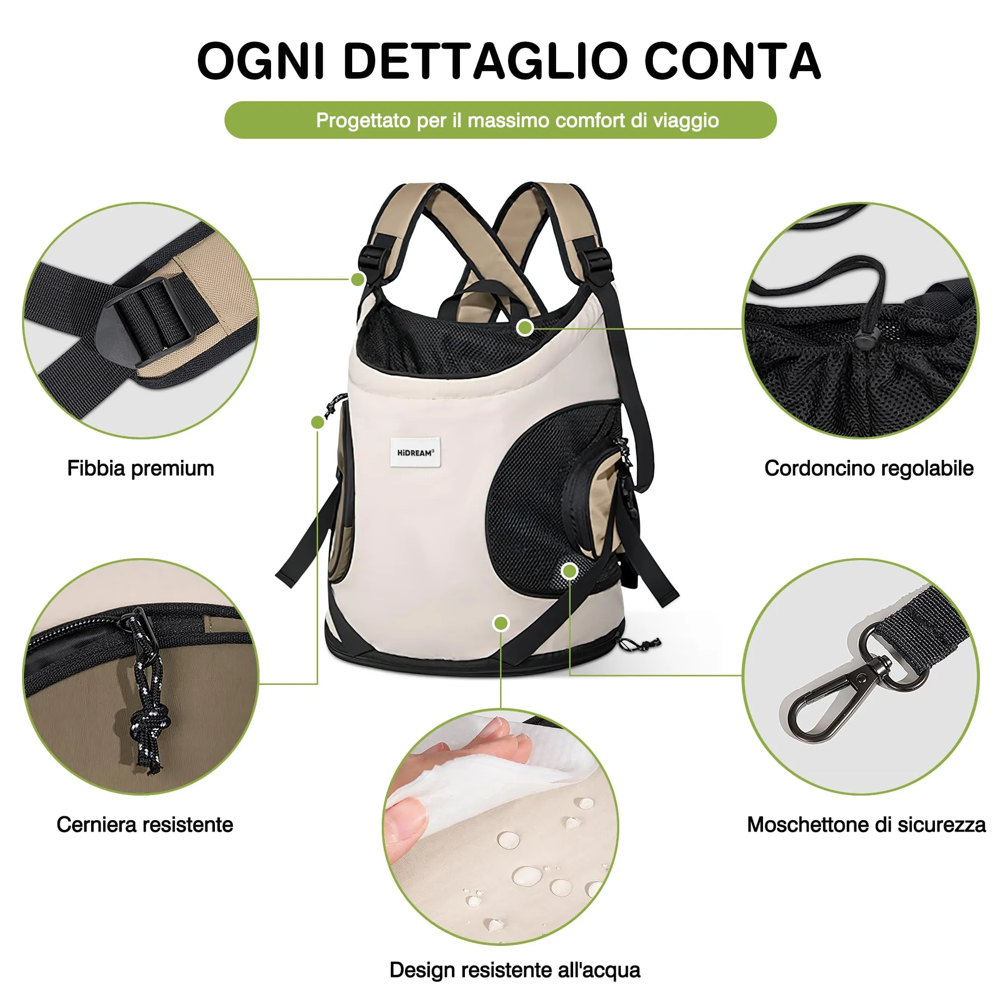 ALLSOPETS Zaino Frontale per Cani e Gatti, Porta Cane, Beige Crema - immagine 4