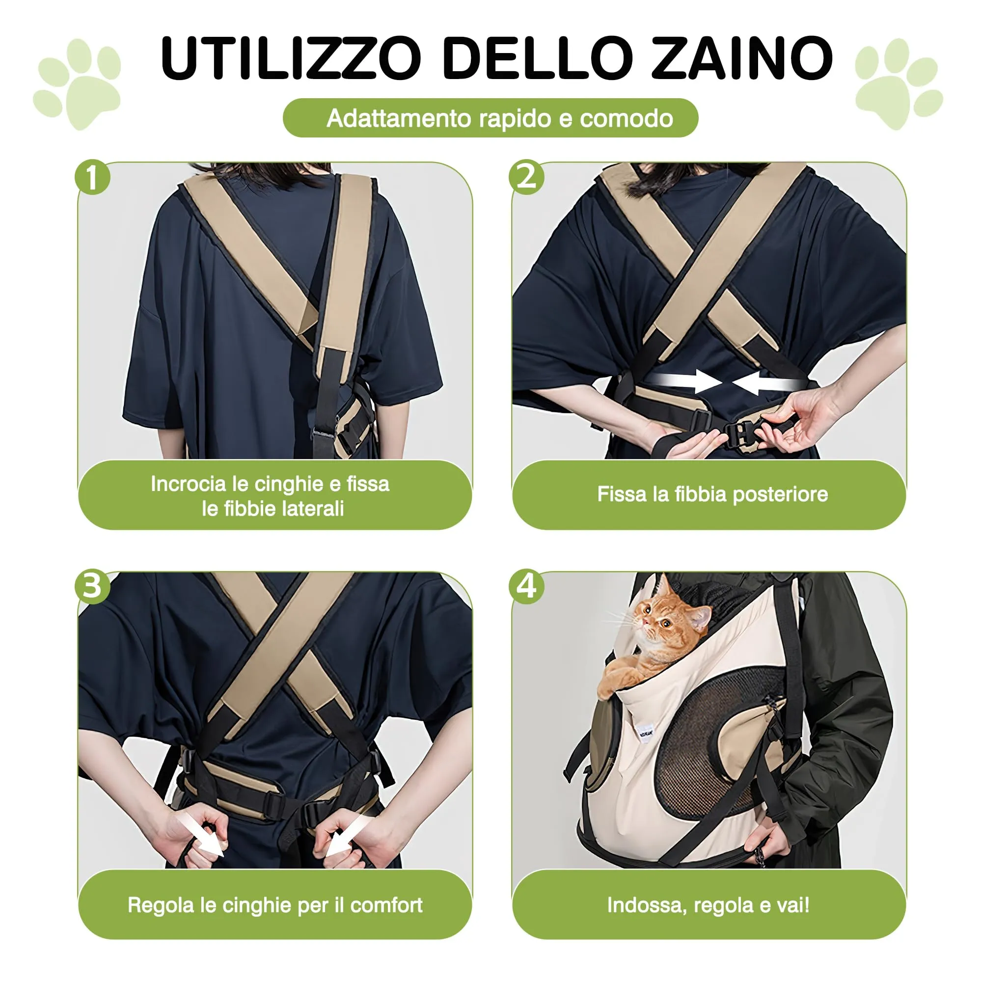 ALLSOPETS Zaino Frontale per Cani e Gatti, Porta Cane, Beige Crema - immagine 5