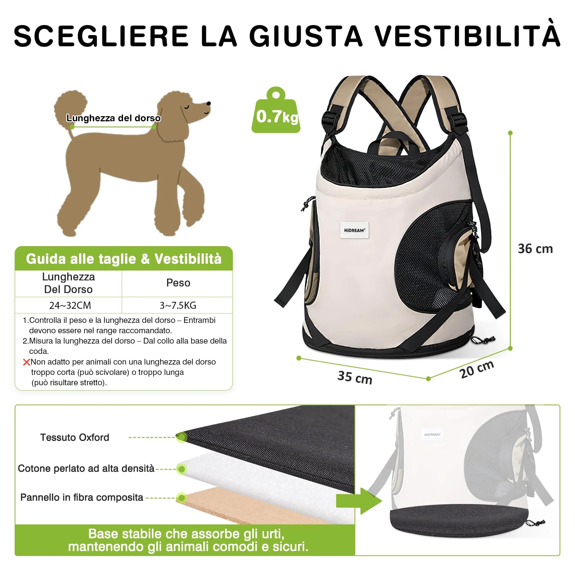 ALLSOPETS Zaino Frontale per Cani e Gatti, Porta Cane, Beige Crema - immagine 6