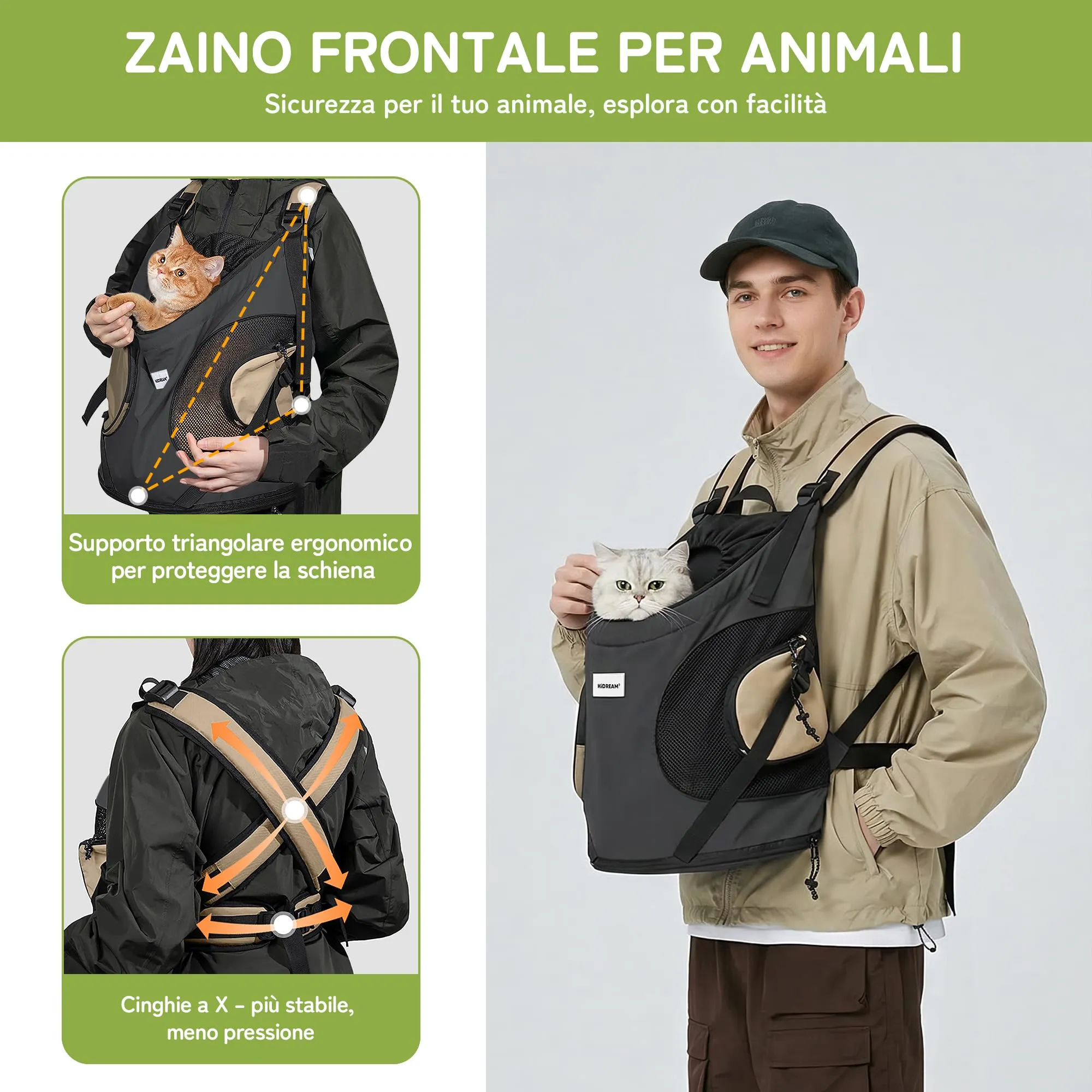 ALLSOPETS Zaino Frontale per Cani e Gatti, Porta Cane, Grigio Scuro - immagine 2