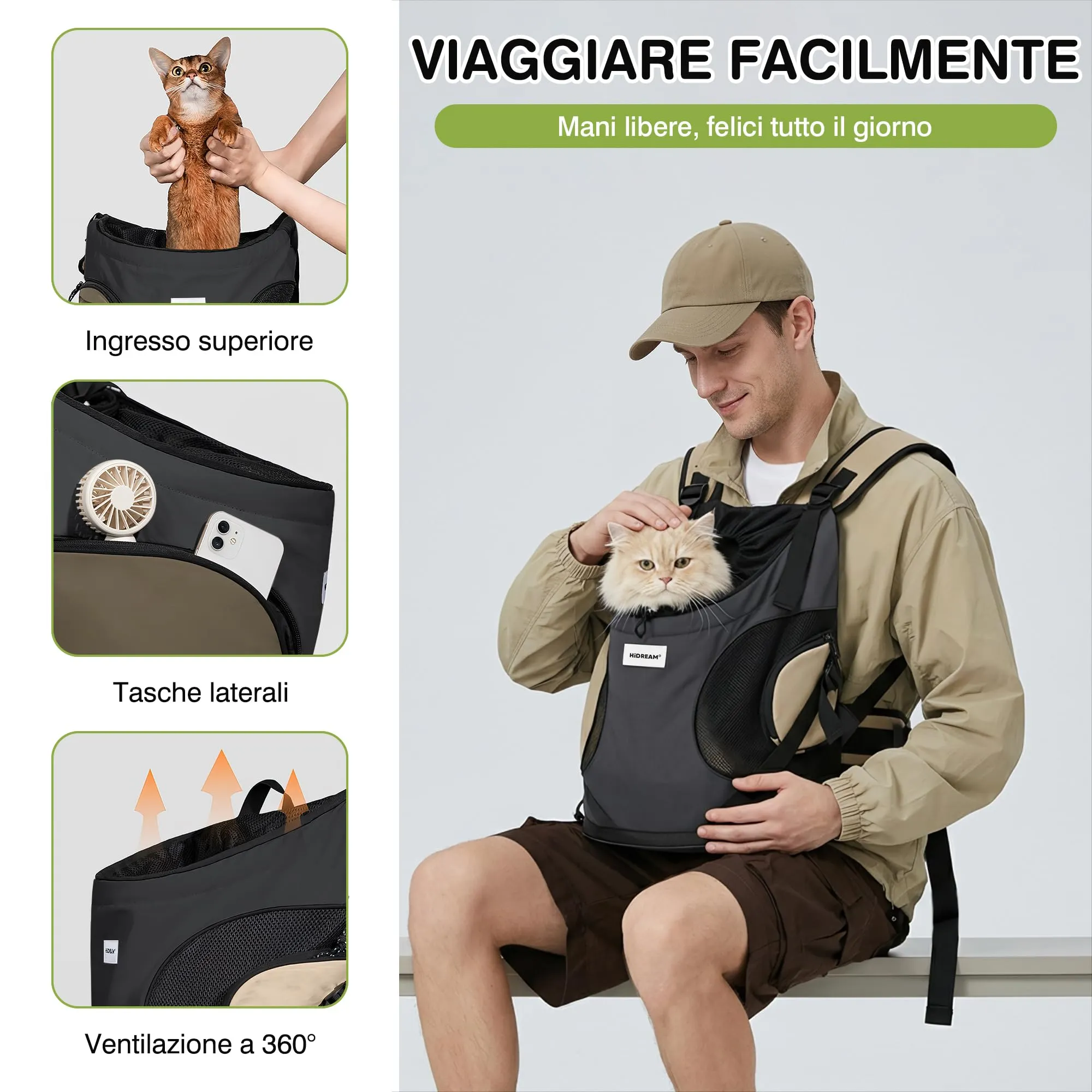 ALLSOPETS Zaino Frontale per Cani e Gatti, Porta Cane, Grigio Scuro - immagine 3