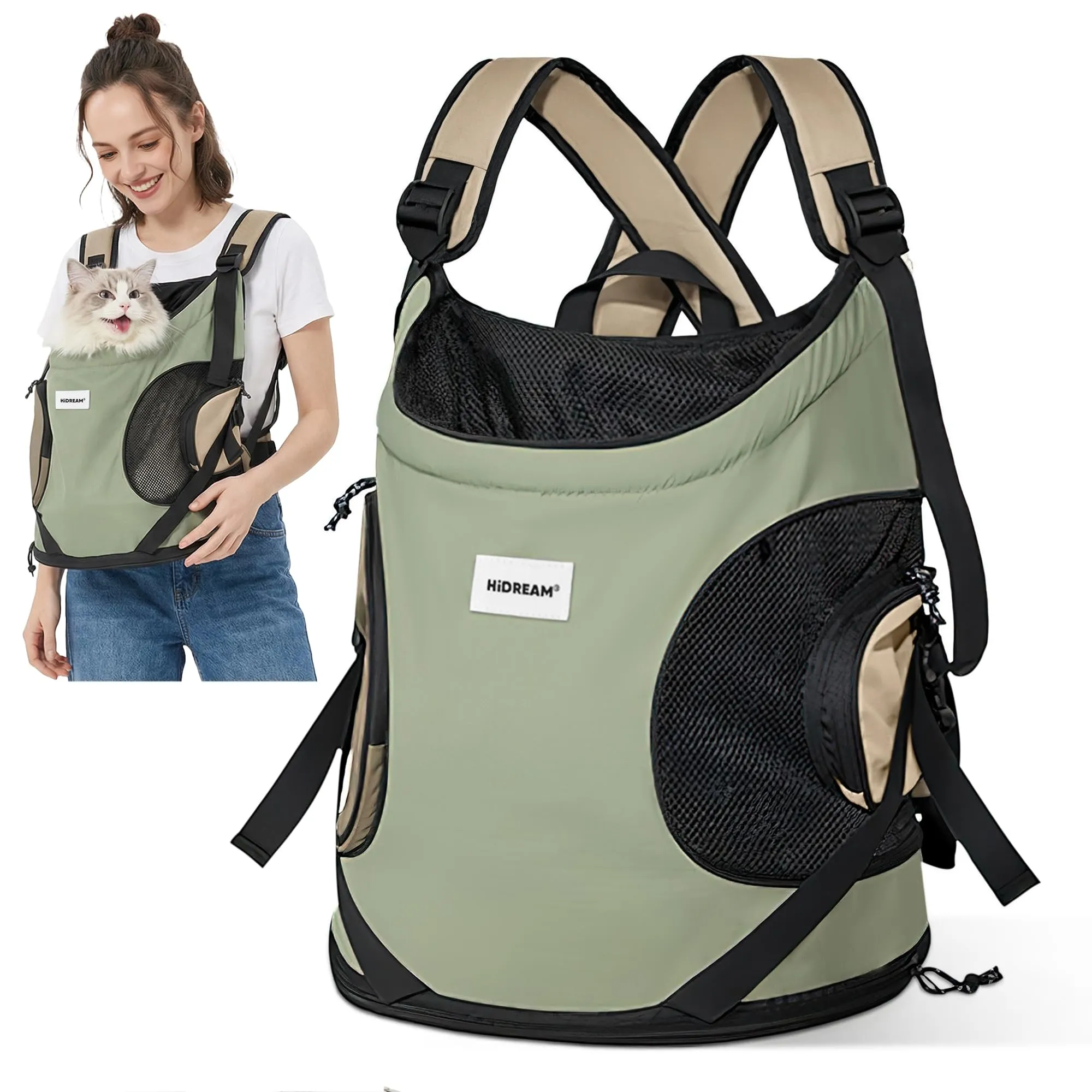 ALLSOPETS Zaino Frontale per Cani e Gatti, Porta Cane, Verde Oliva - immagine 1