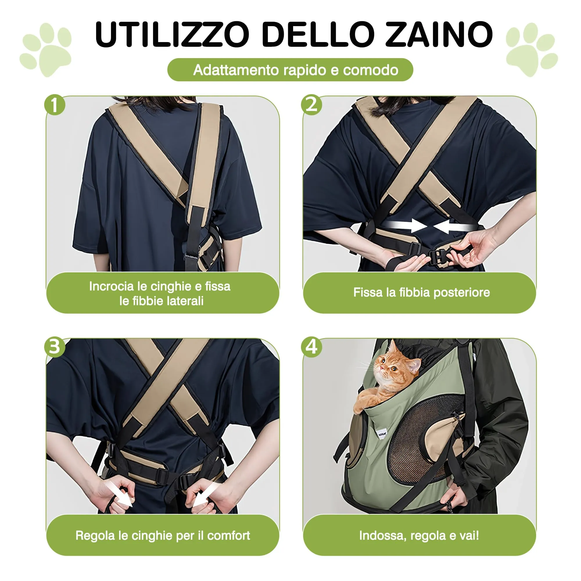 ALLSOPETS Zaino Frontale per Cani e Gatti, Porta Cane, Verde Oliva - immagine 5