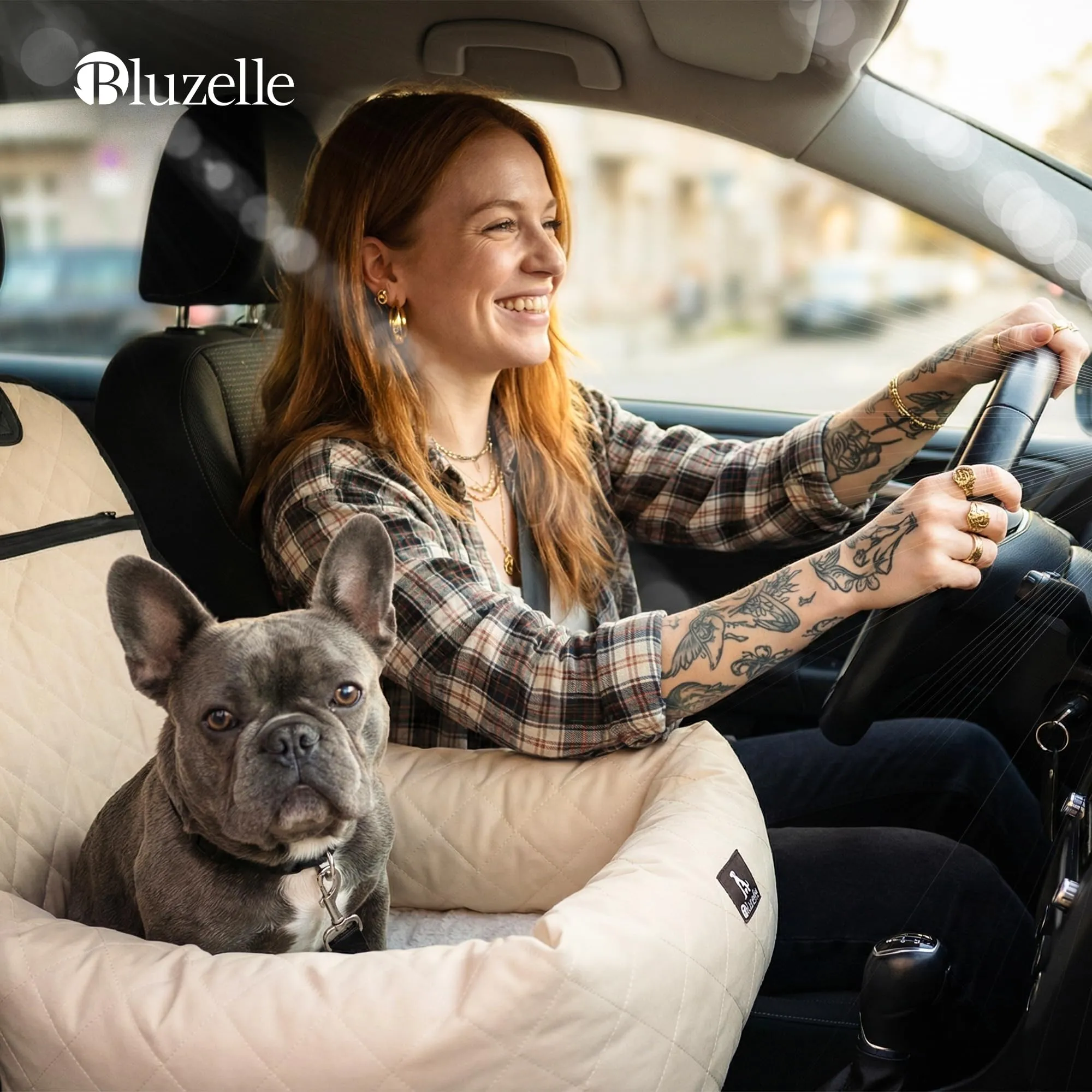 BLUZELLE Seggiolino Auto per Cani & Cuccia 2-in-1, Beige - immagine 2