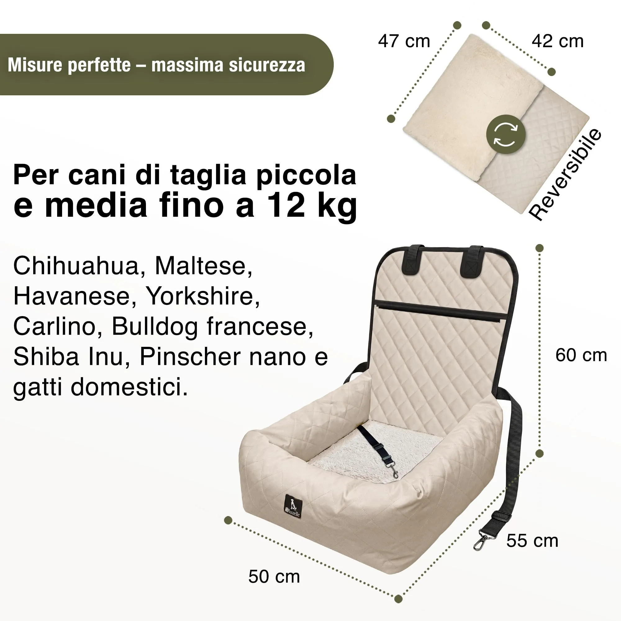 BLUZELLE Seggiolino Auto per Cani & Cuccia 2-in-1, Beige - immagine 3