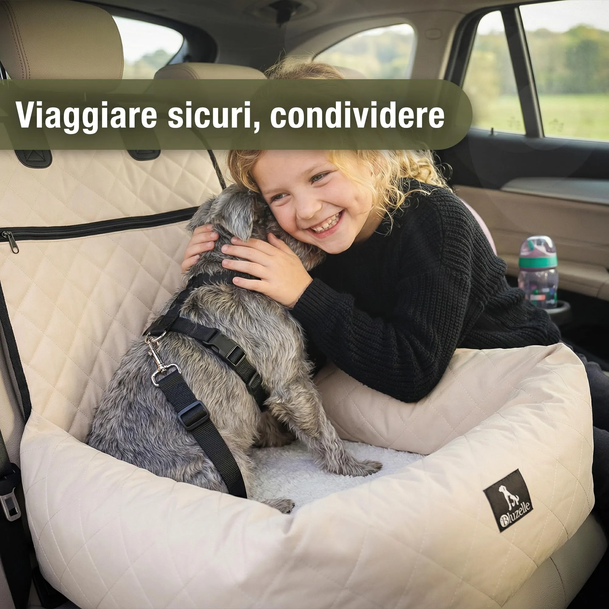 BLUZELLE Seggiolino Auto per Cani & Cuccia 2-in-1, Beige - immagine 5
