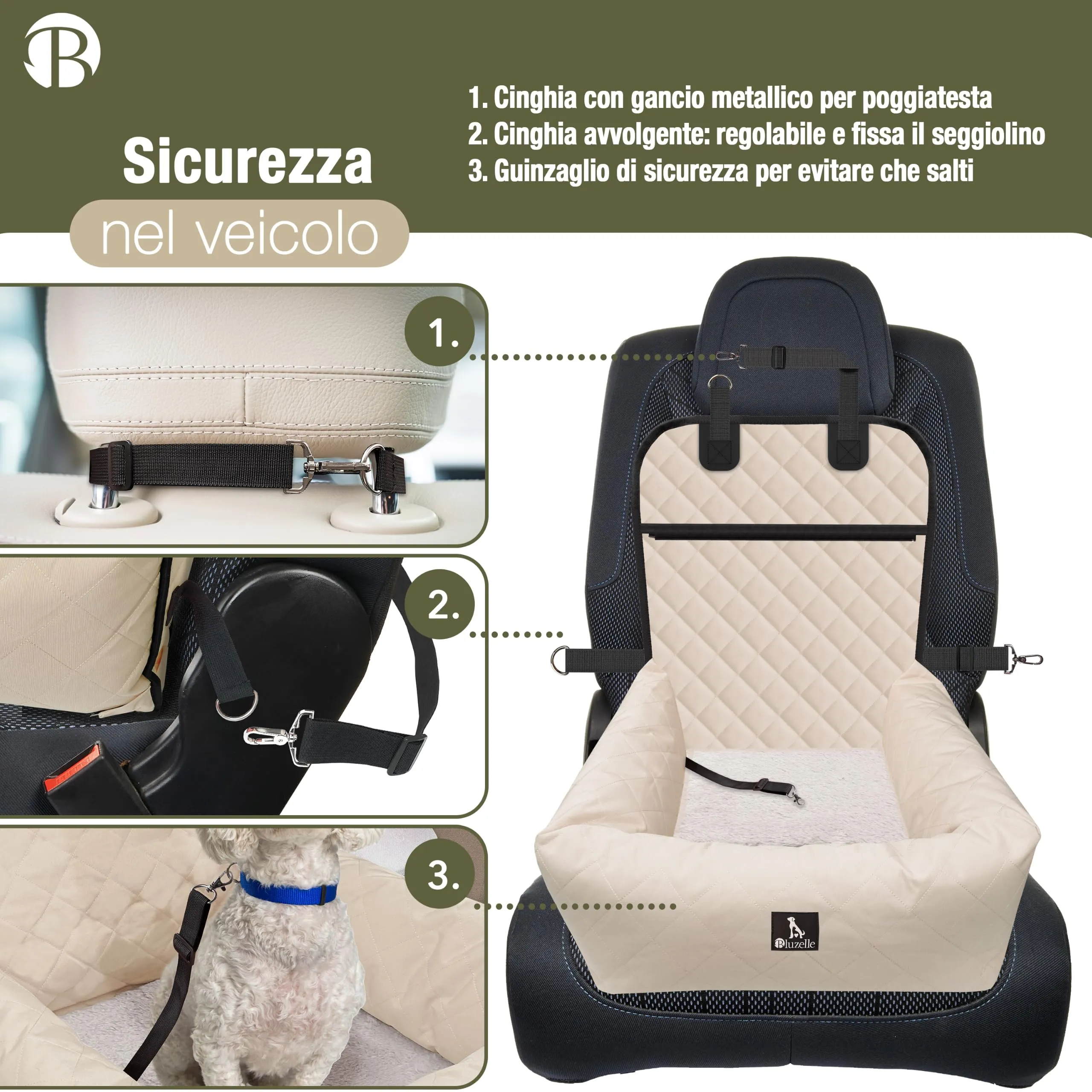 BLUZELLE Seggiolino Auto per Cani & Cuccia 2-in-1, Beige - immagine 6