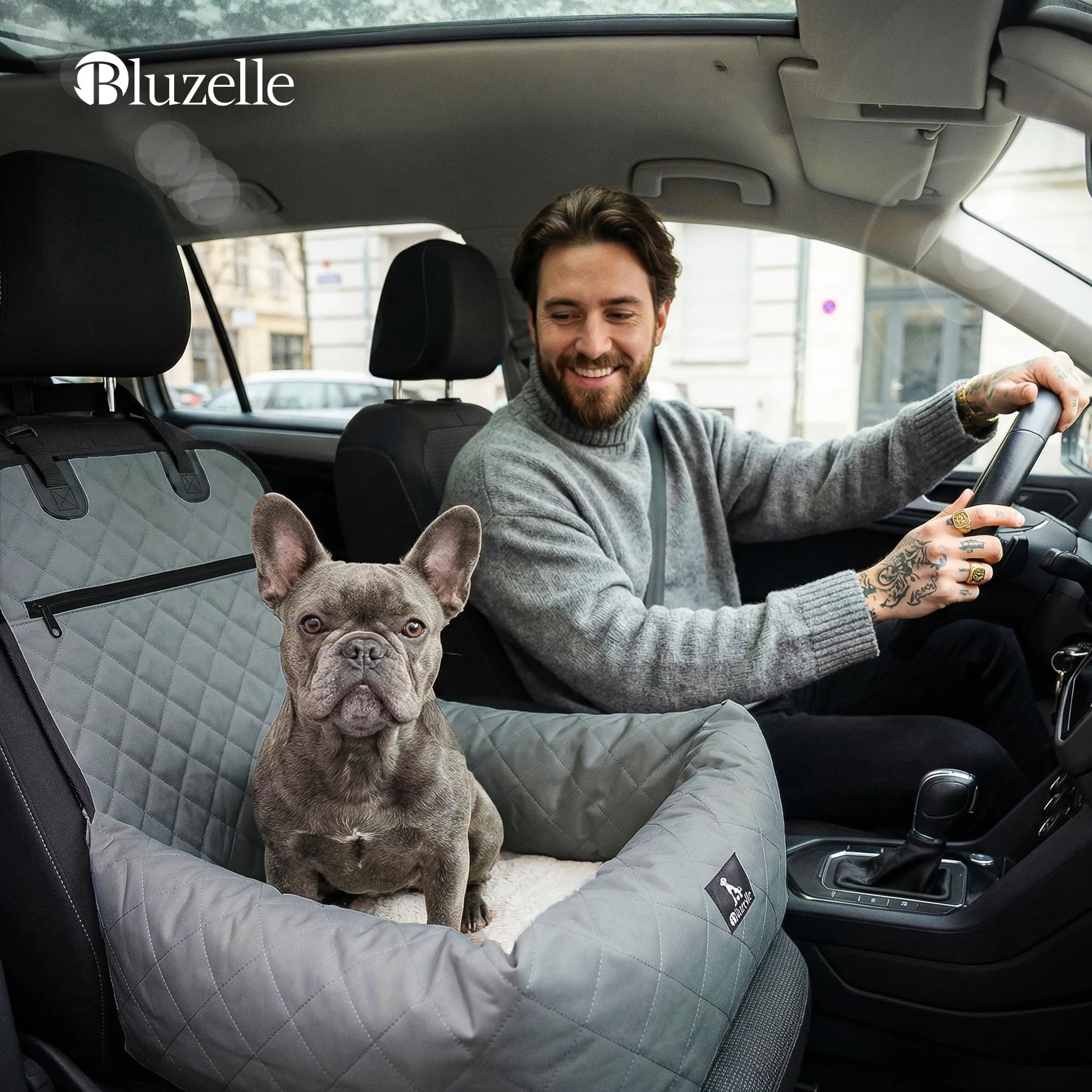 BLUZELLE Seggiolino Auto per Cani & Cuccia 2-in-1, Grigio - immagine 2