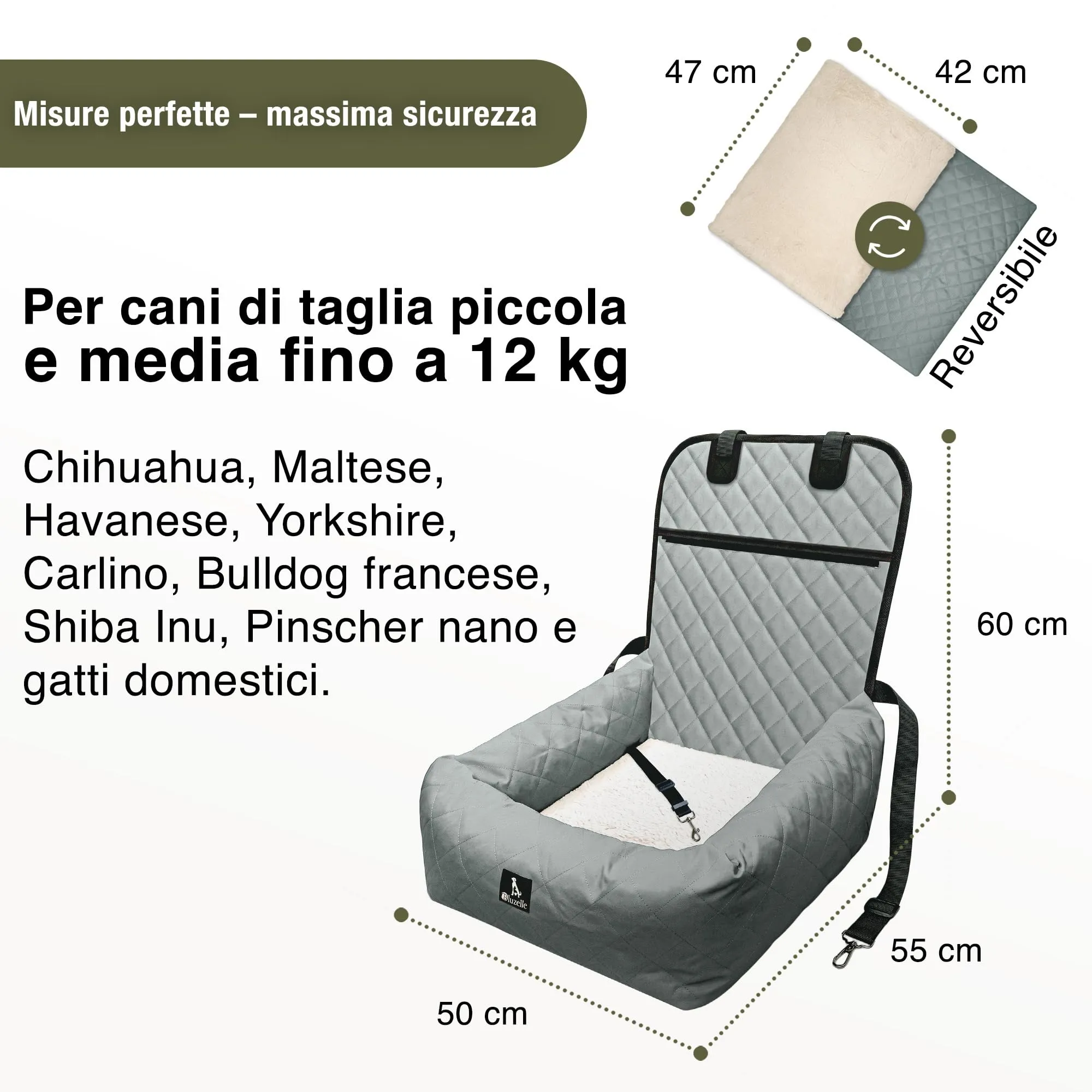 BLUZELLE Seggiolino Auto per Cani & Cuccia 2-in-1, Grigio - immagine 3